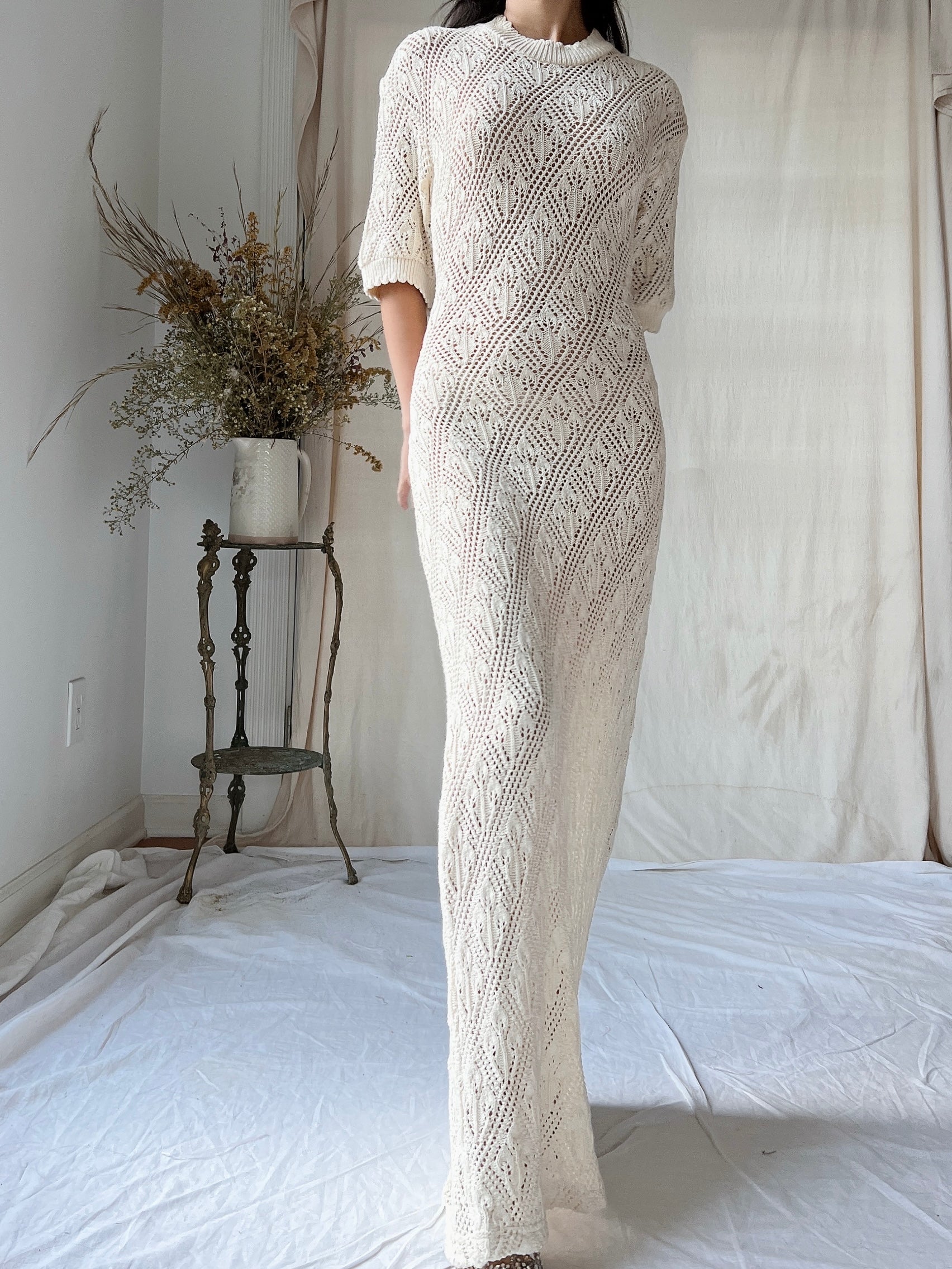 Vintage Bonnie Strauss Knit Crochet Dress - S