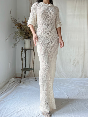 Vintage Bonnie Strauss Knit Crochet Dress - S