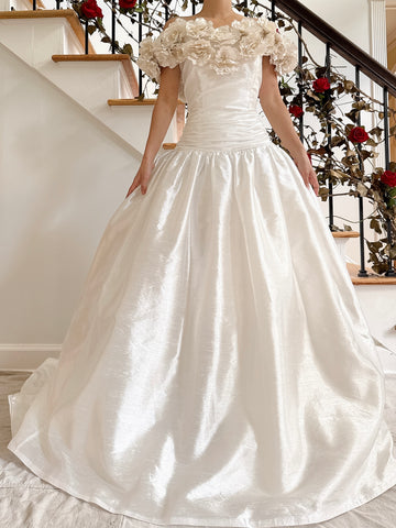 1980s Taffeta Rosette Gown - M/L