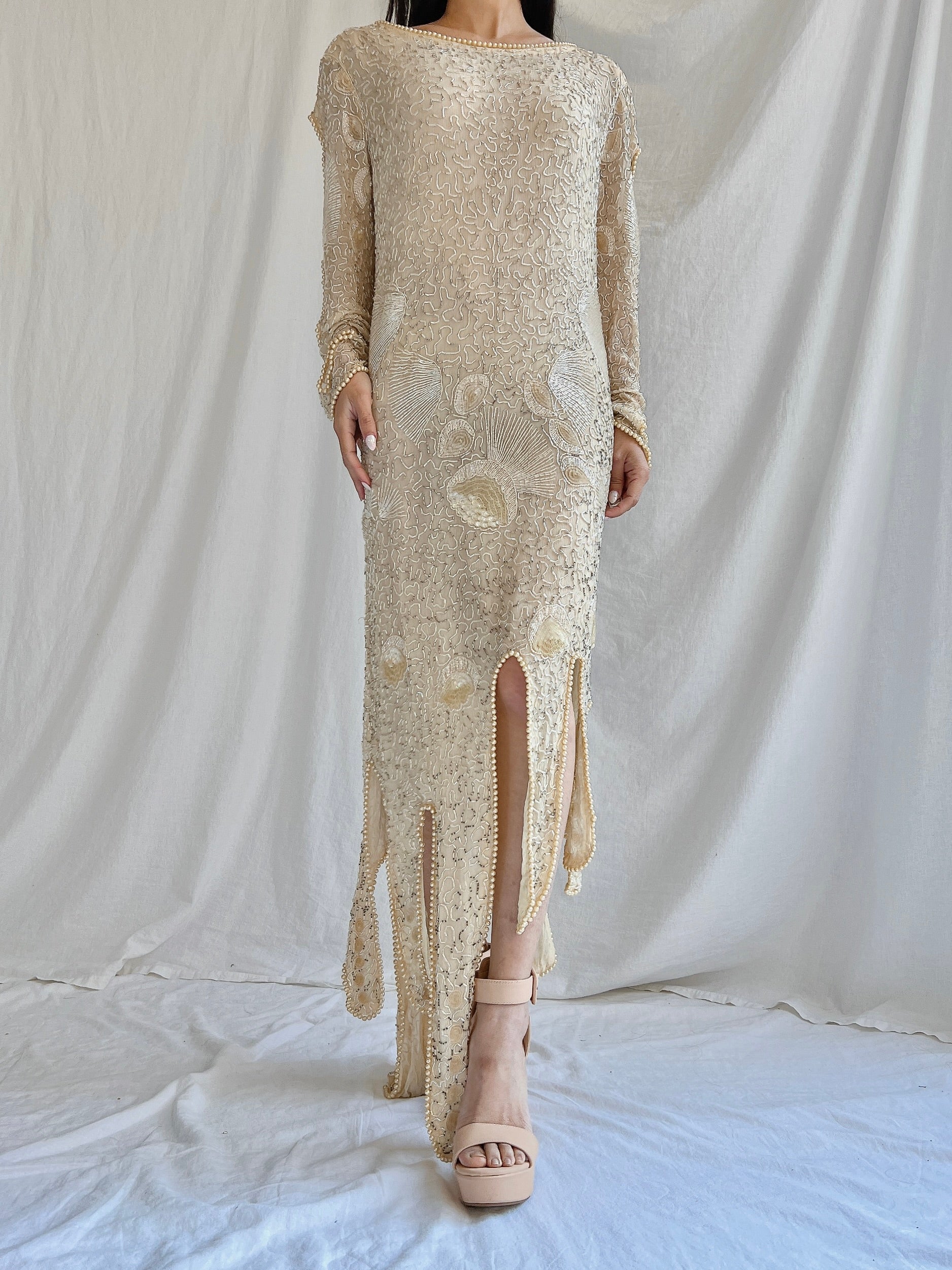 1970s Silk Beaded Dress - M