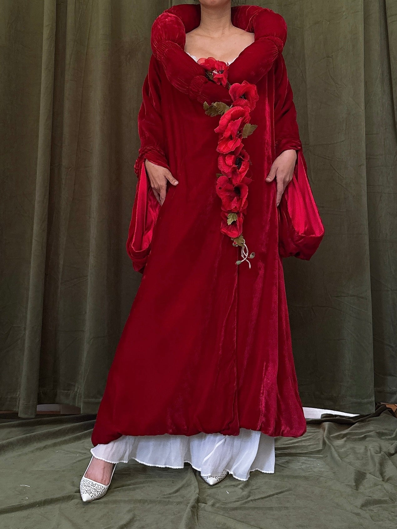 1920s Red Silk Velvet Opera Coat - OSFM