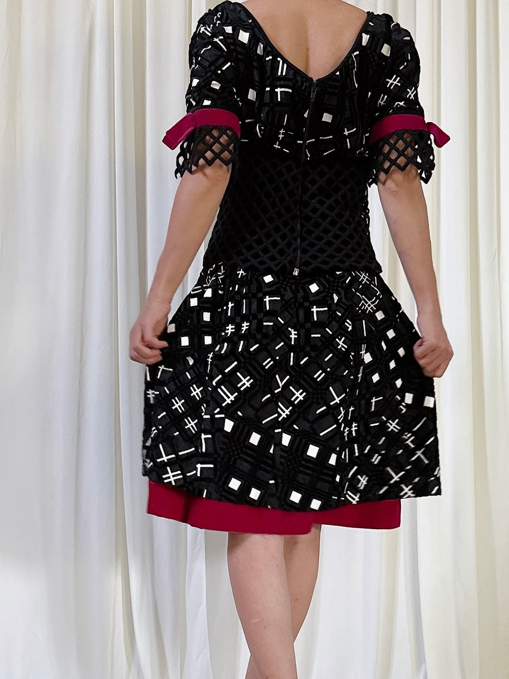 Vintage Bellville Sassoon Black and White Velvet Short Dress - S