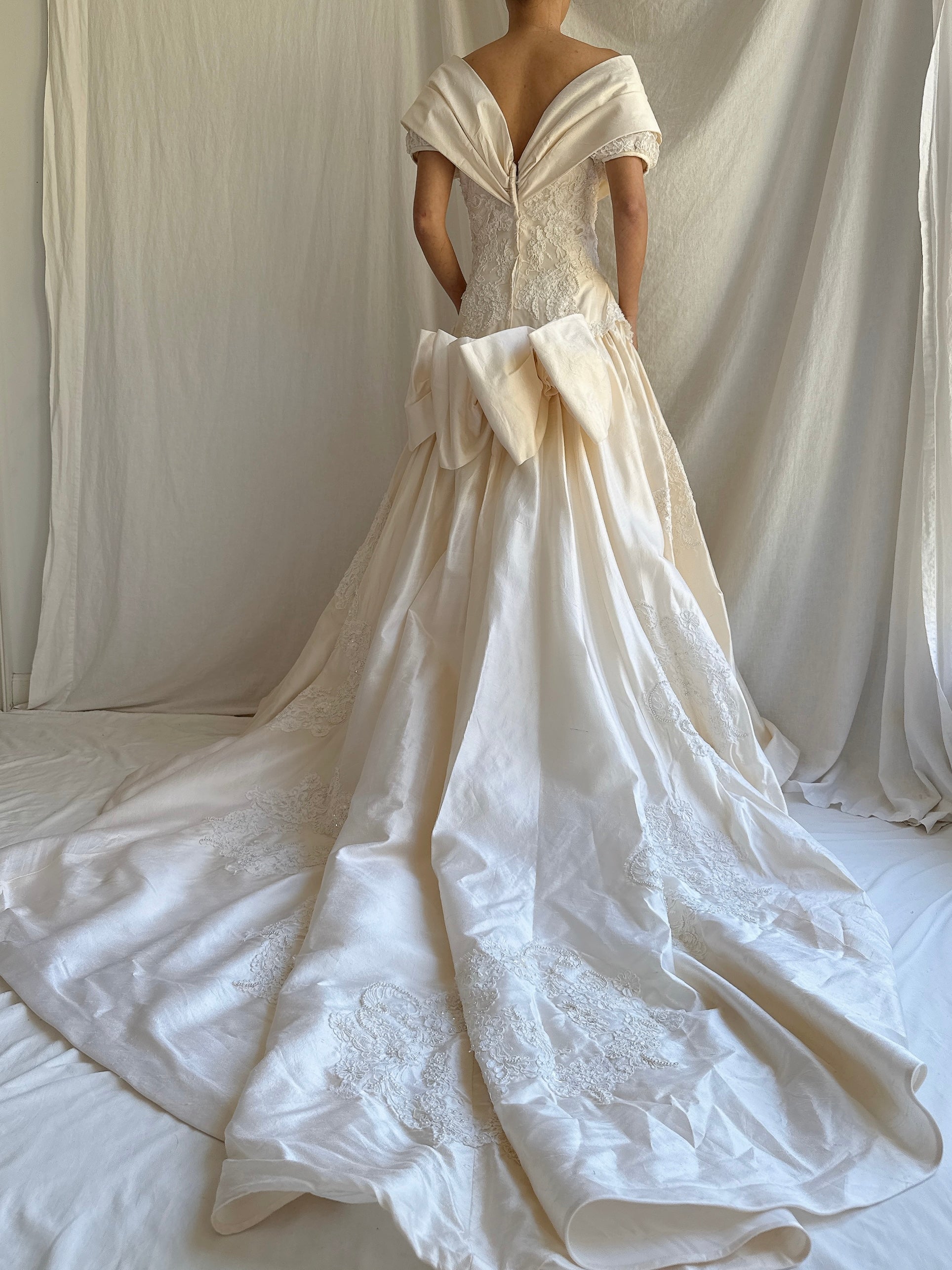 1980s Ron Lovece Silk Off-the-Shoulder Gown - S