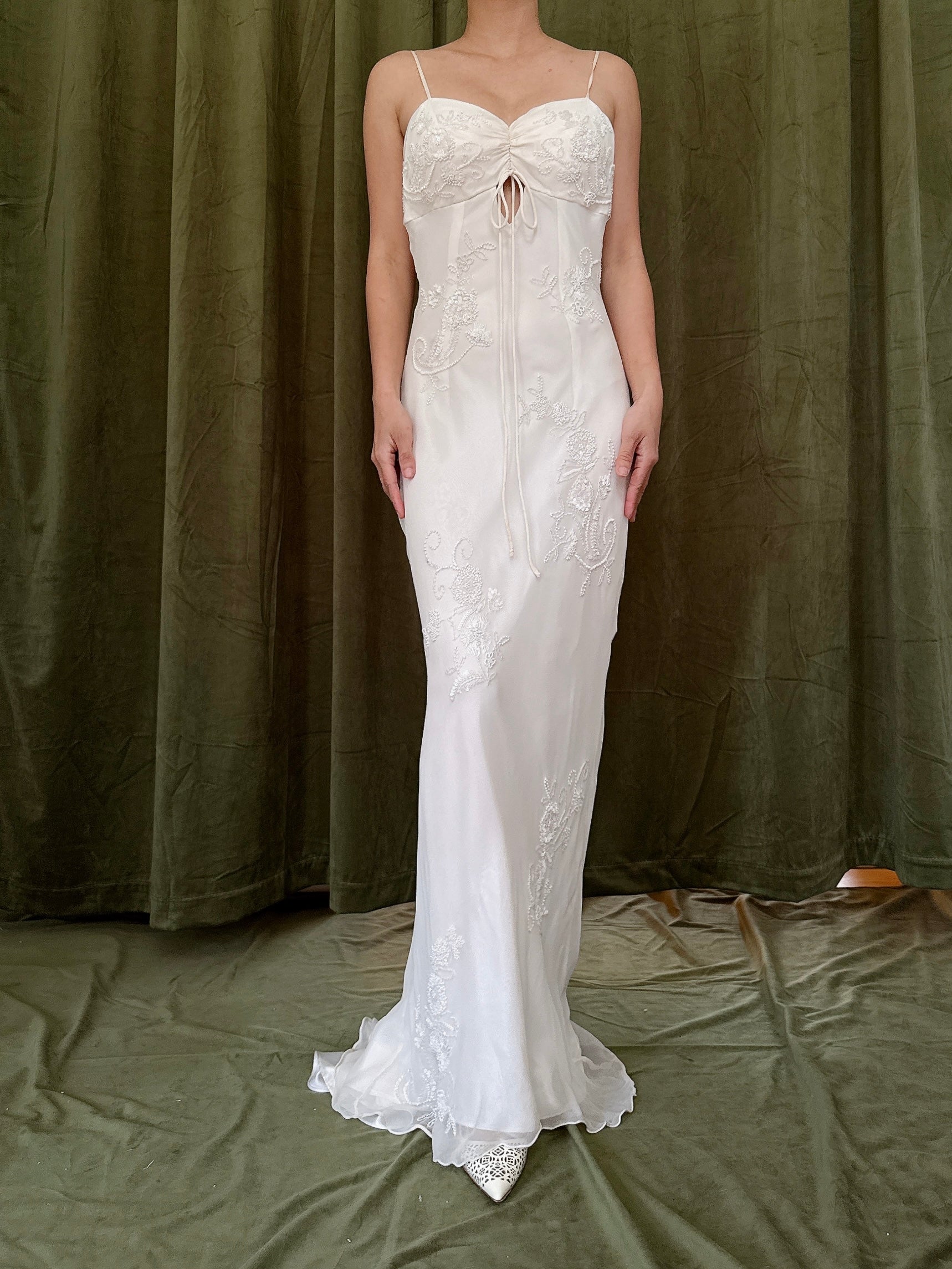 Vintage Silk Chiffon Beaded Gown - Size 2/4