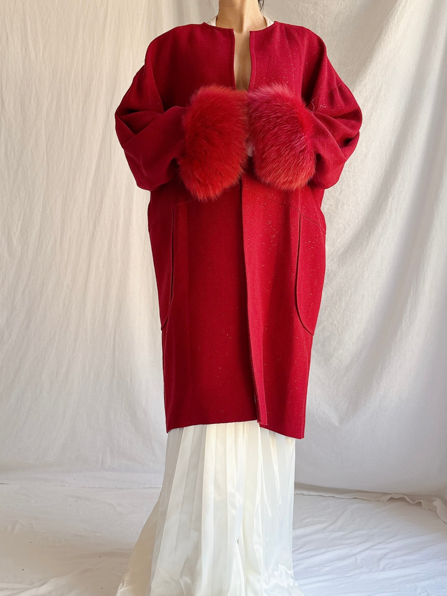 Vintage Wool Fox Fur Coat - M