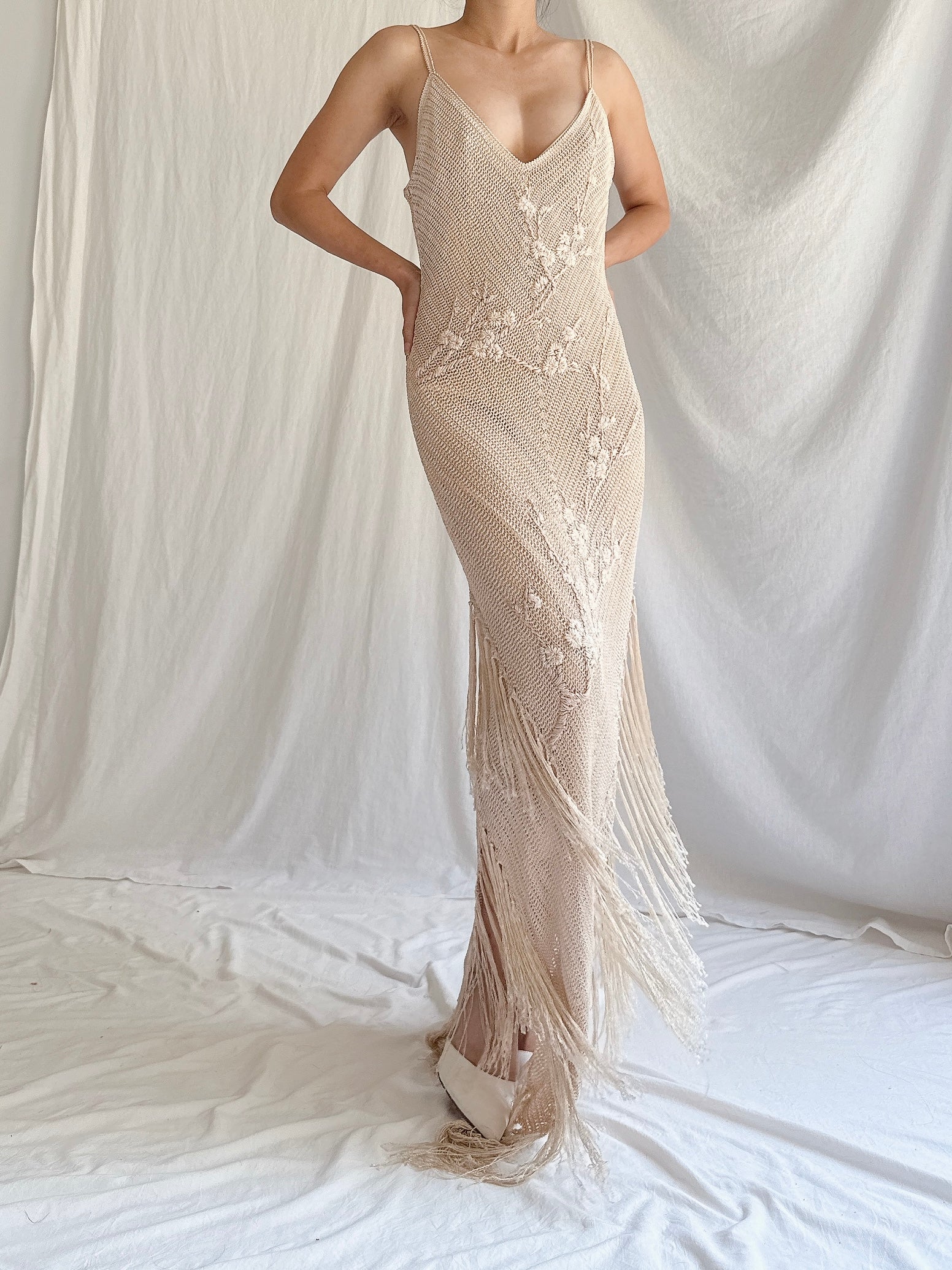 Vintage Crochet Tassel Gown - M