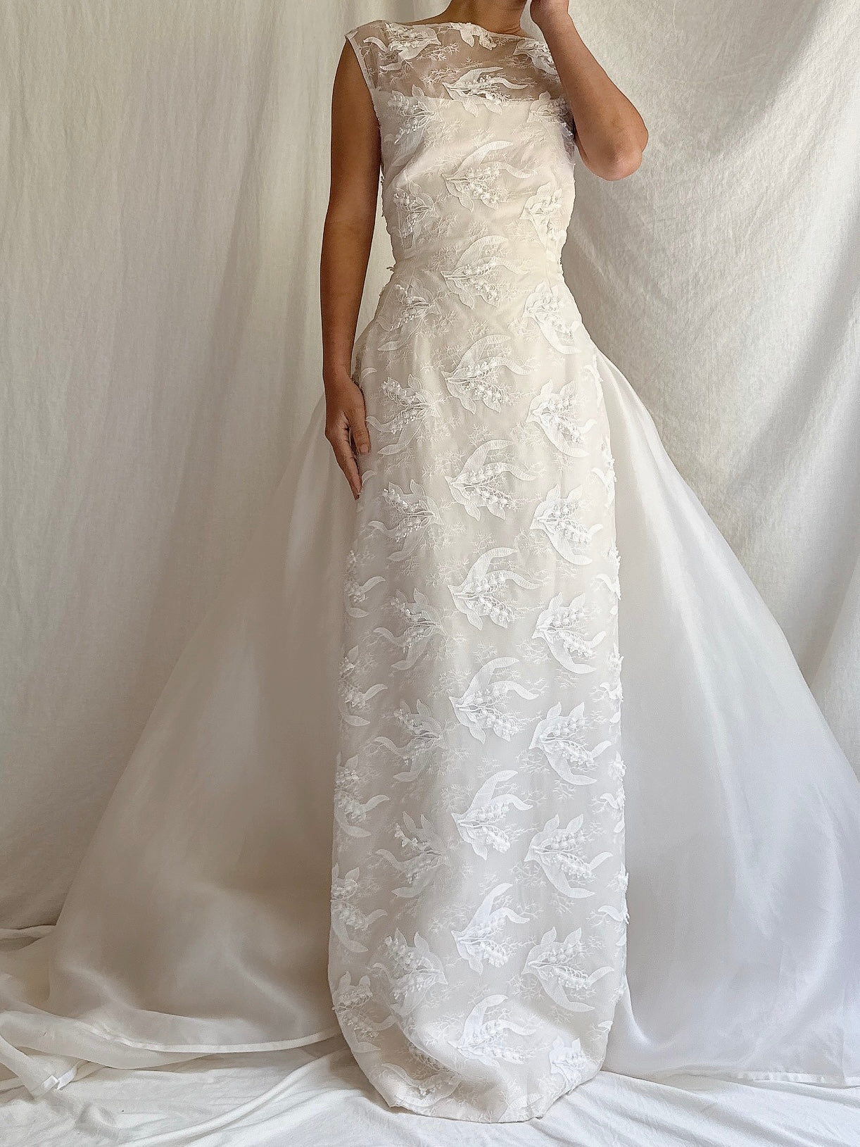Vintage Silk Organza Lily-of-The Valley Gown - S