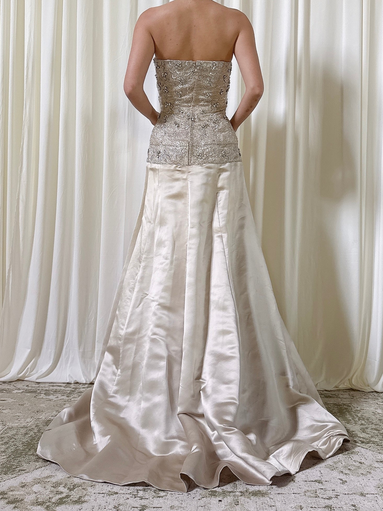 Vintage Silver Beaded Silk Gown - M/8