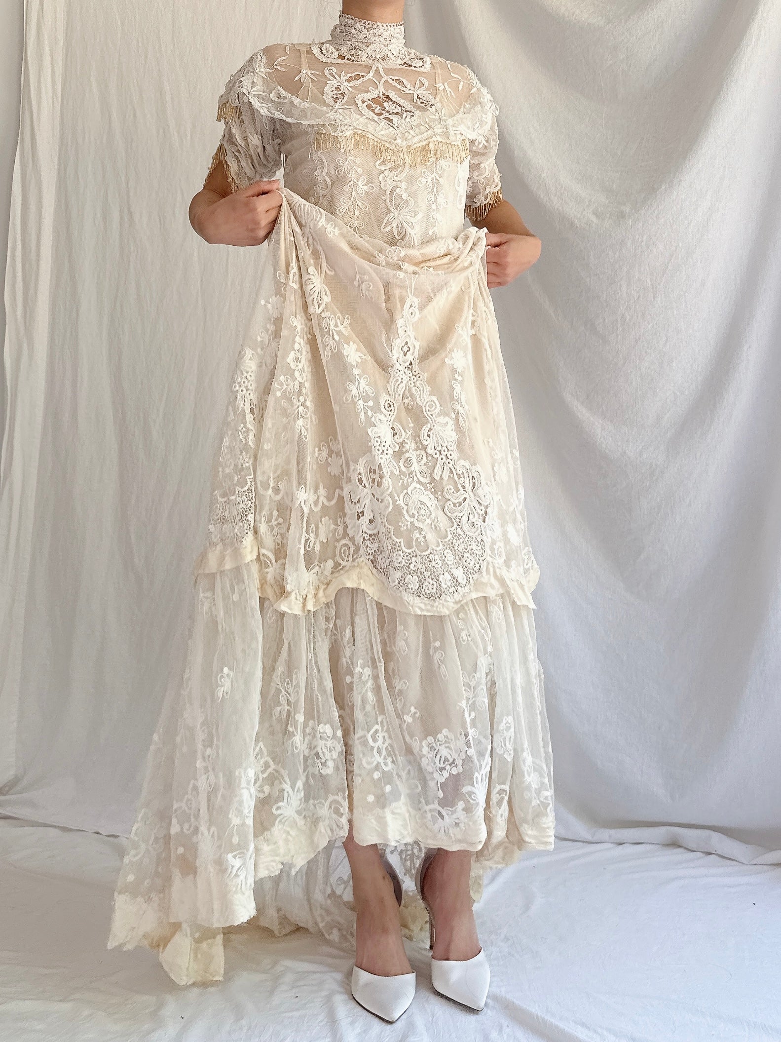 Antique Tambour Lace Gown - XS
