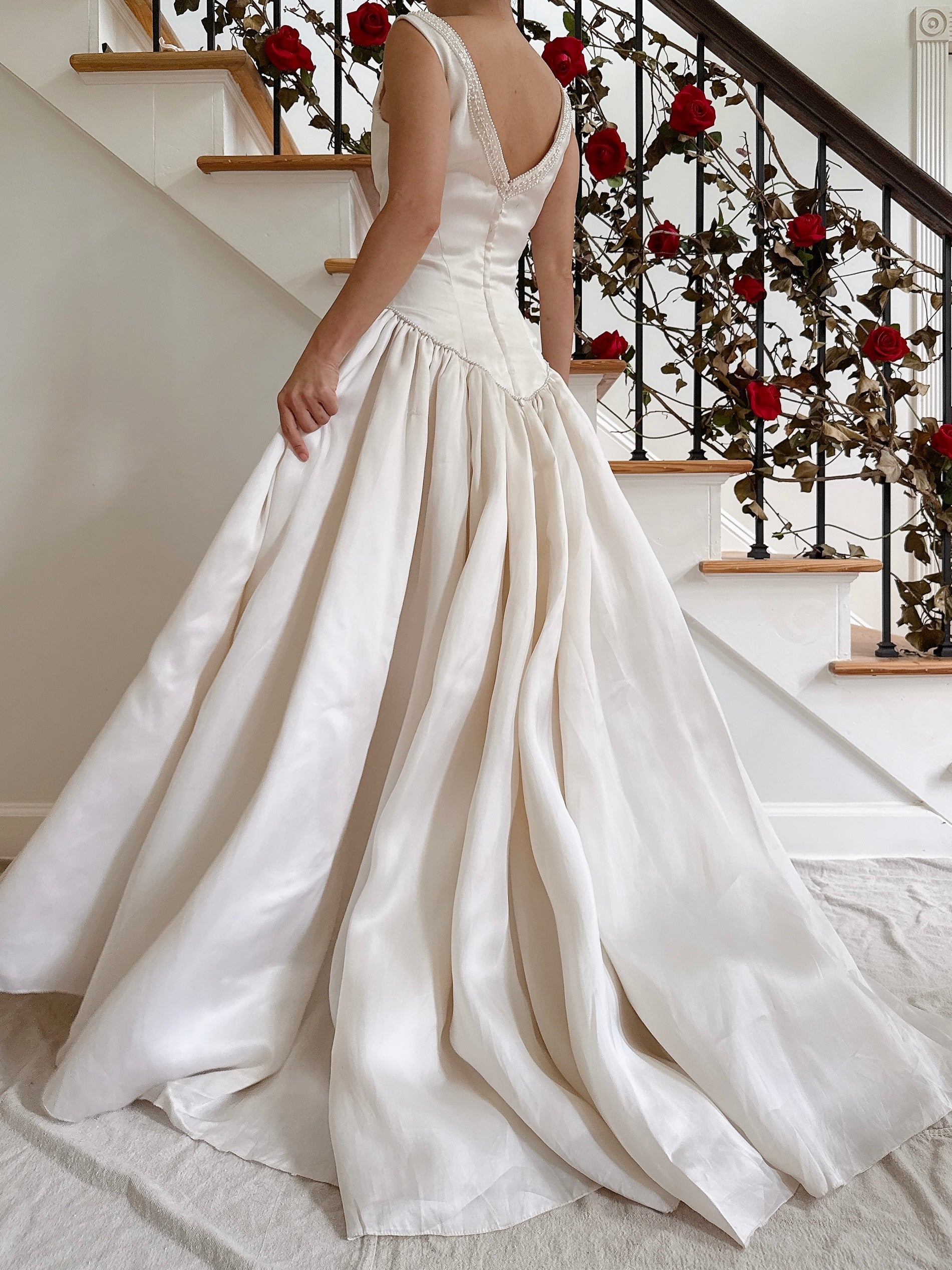 1980s Off-White Priscilla Boston Silk Organza Gown - M