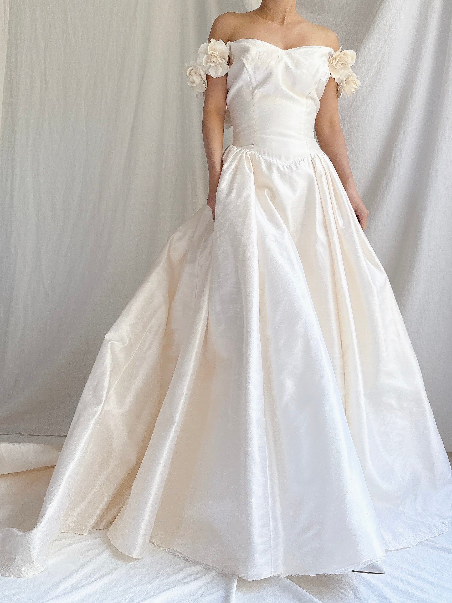 Vintage Silk Low Back Rosette Gown - M