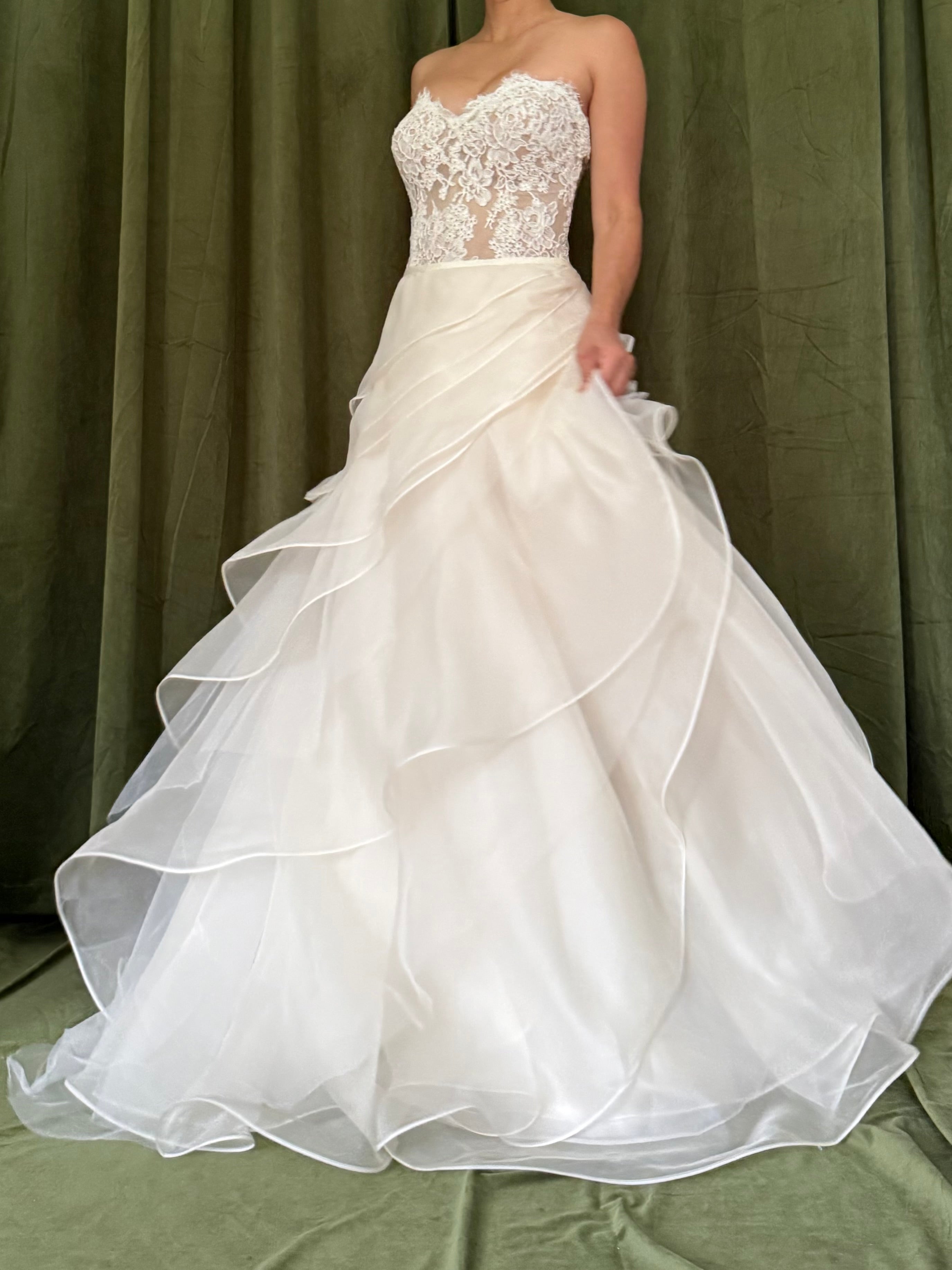 00 Reem Acra Silk Organza Gown w/Lace Bodice - M/8