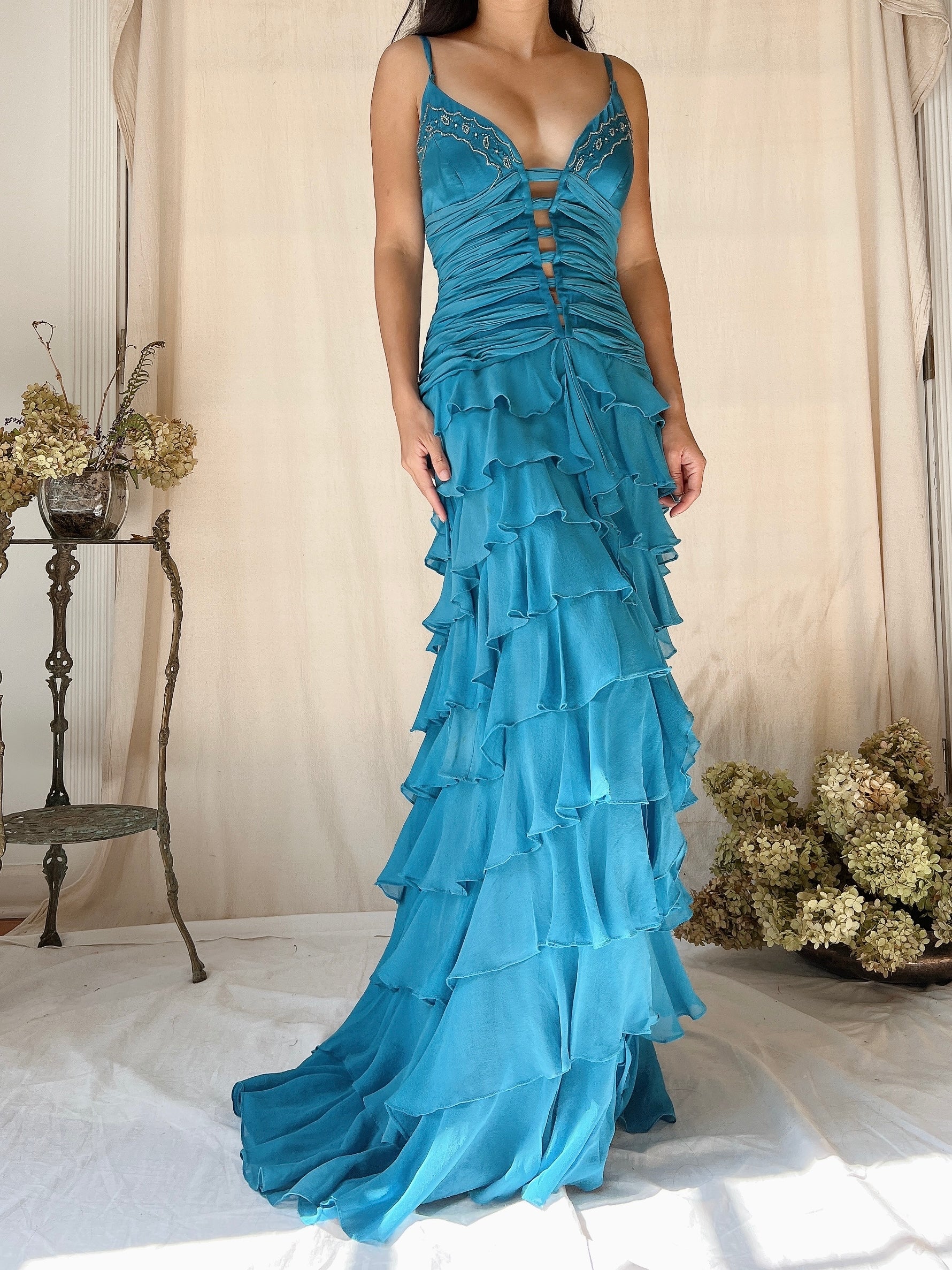 Vintage Silk Layered  Ribbon Dress - S