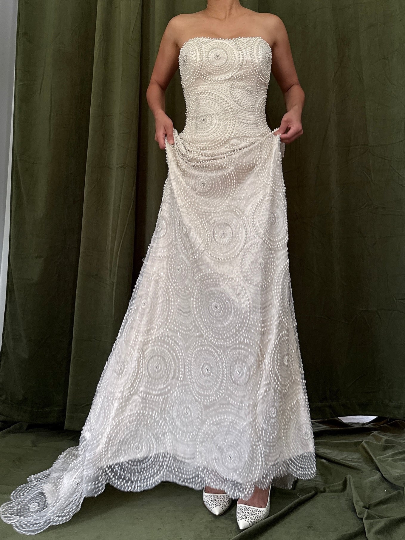 1990s Silk Pearl Beaded Dress - 33B/26W/59L