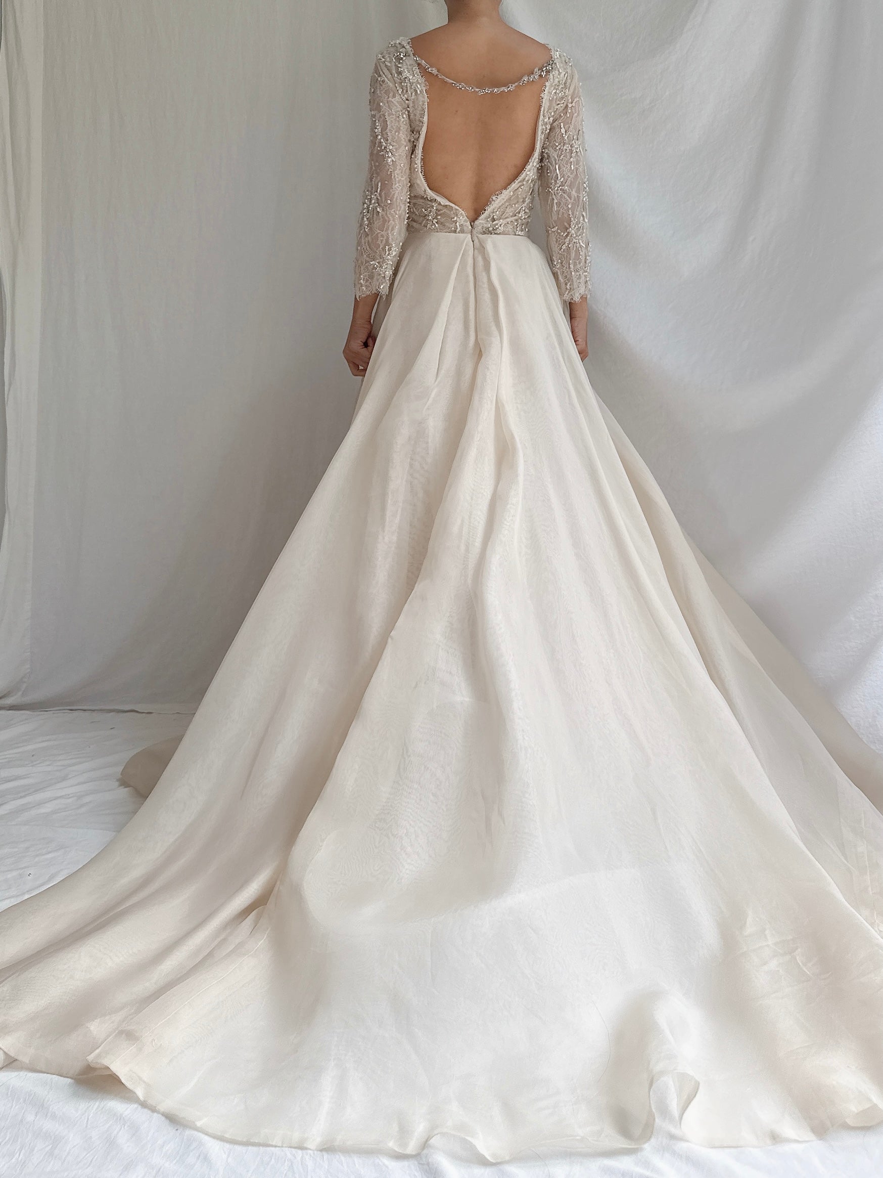 Vintage Monique Llhuilier Champagne Silk Organza Gown - M/6