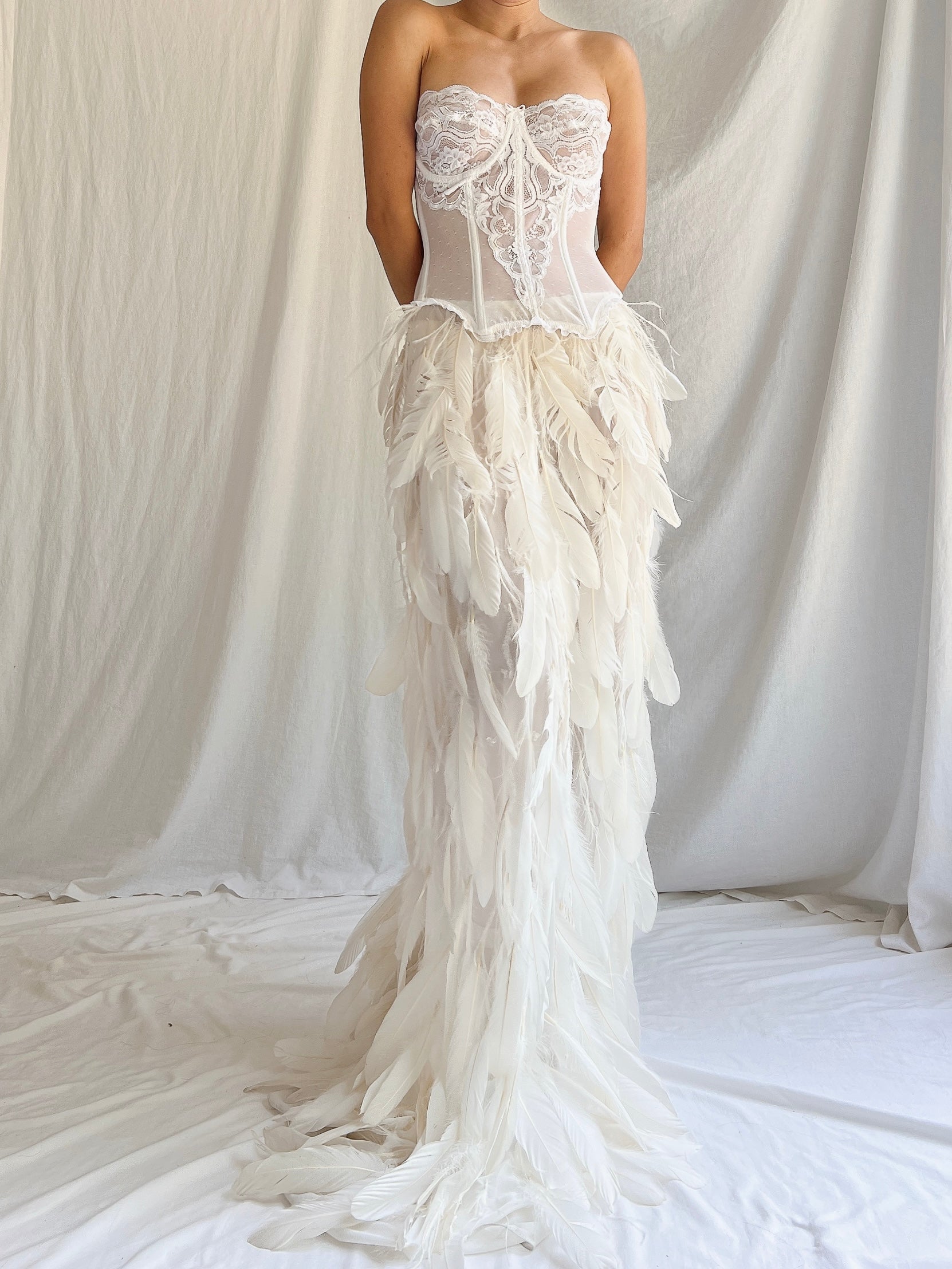 Vintage Sheer Buttercream Feather Chiffon Skirt - XS-M