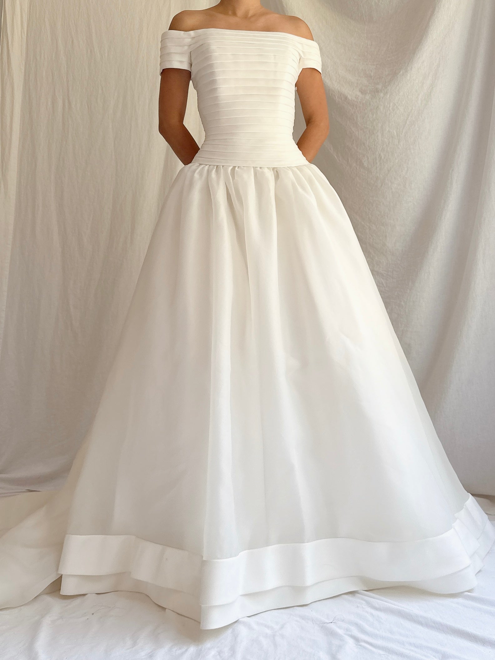 Vintage Voile Off-the-Shoulder Dress - S/4