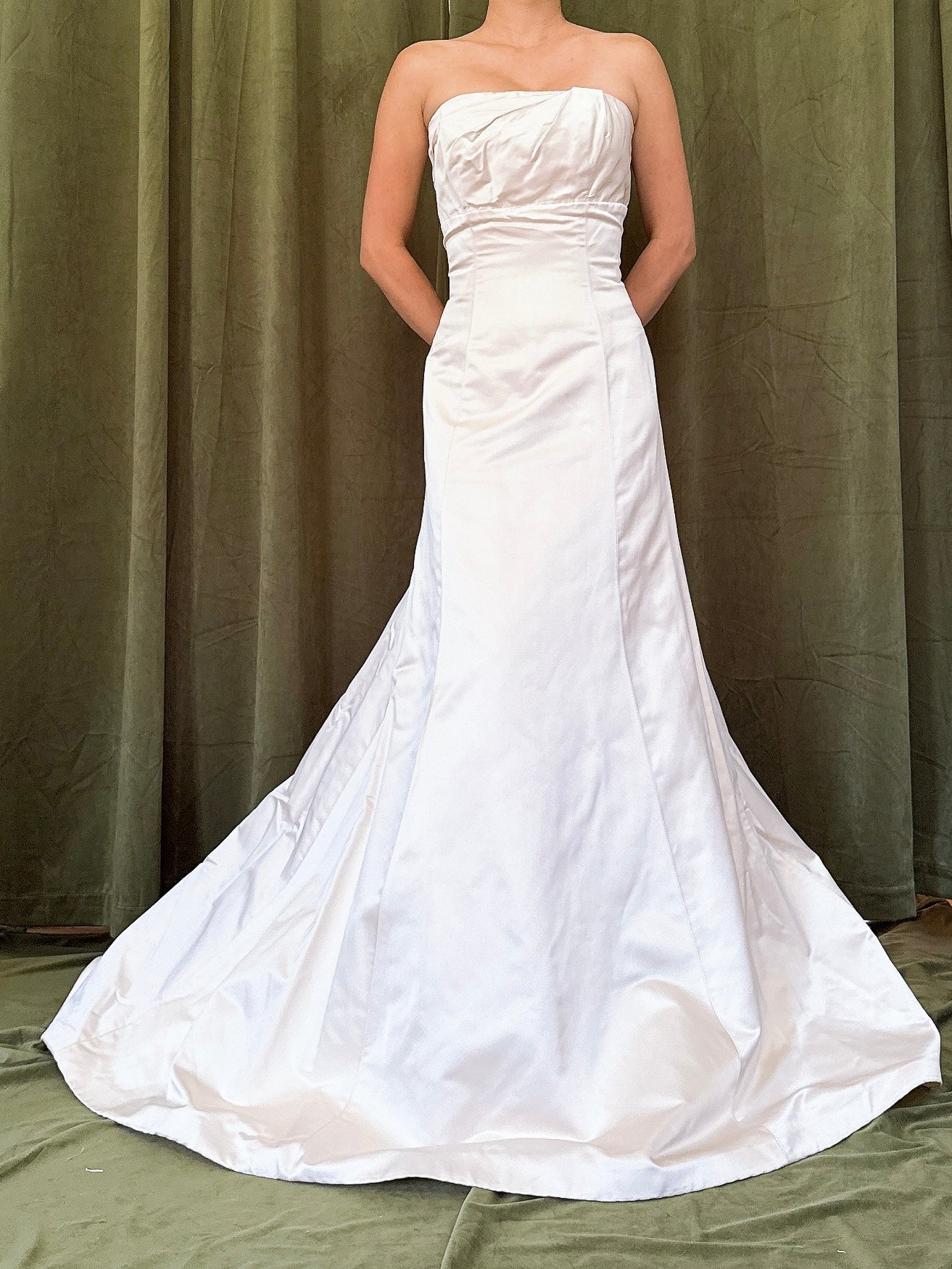 Pleated Bust Strapless Silk Gown - 34B/27W/40H/54L