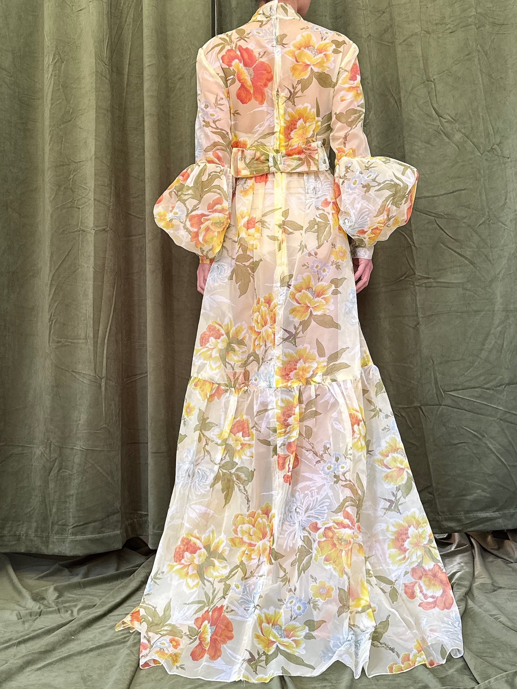 1960s Voile Floral Dress - S
