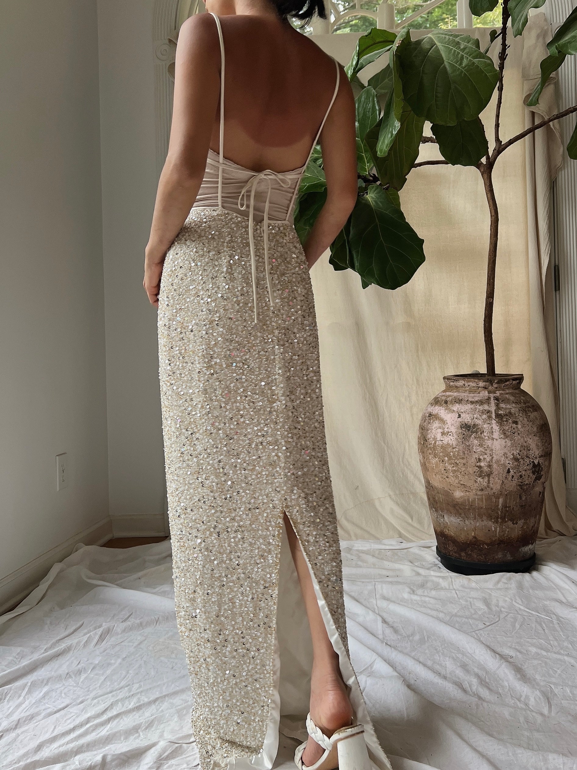 Y2K Ivory Sequins Gown - XS/0
