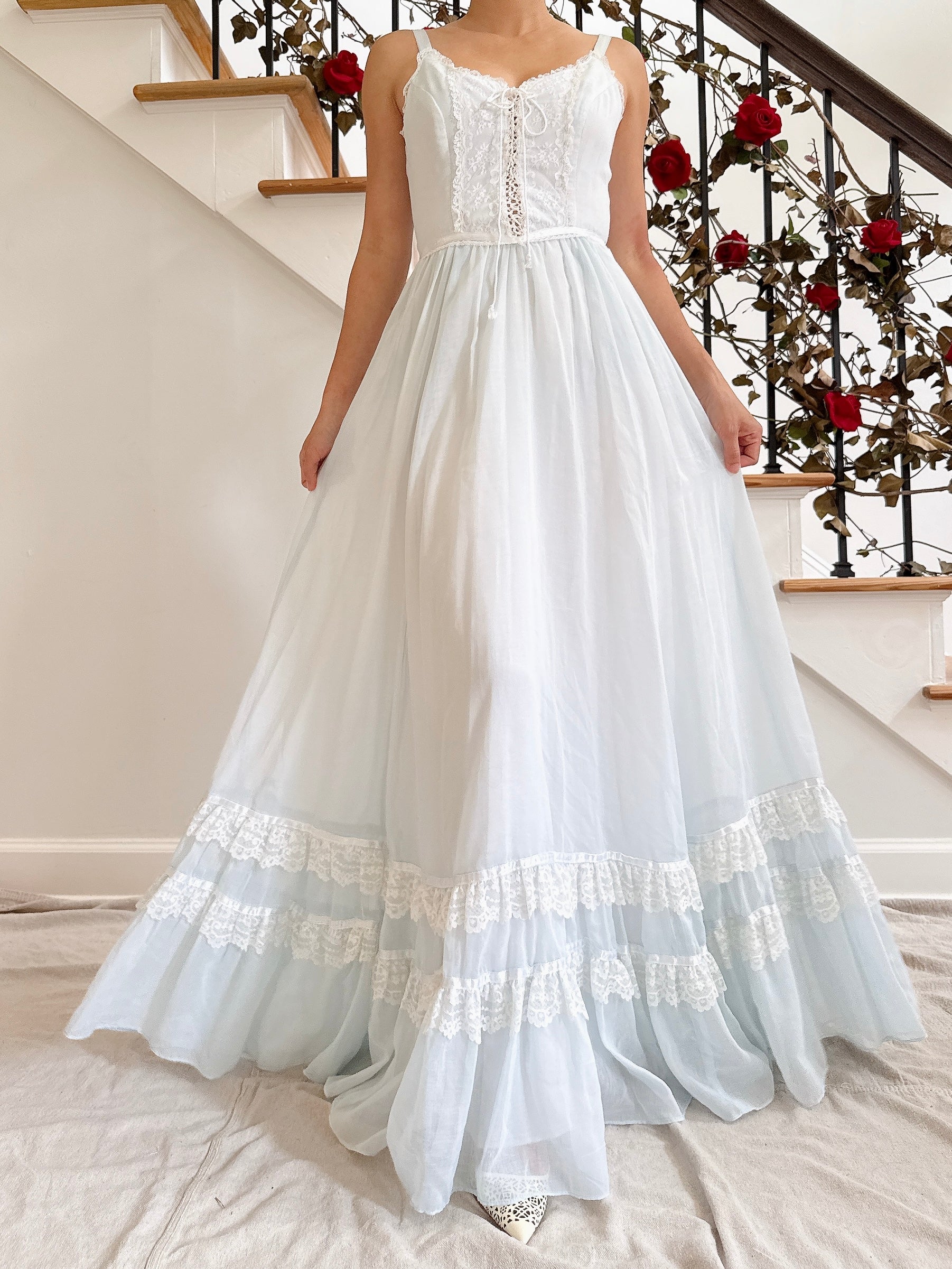 1970s Light Blue Gunne Sax Dress - Size XS