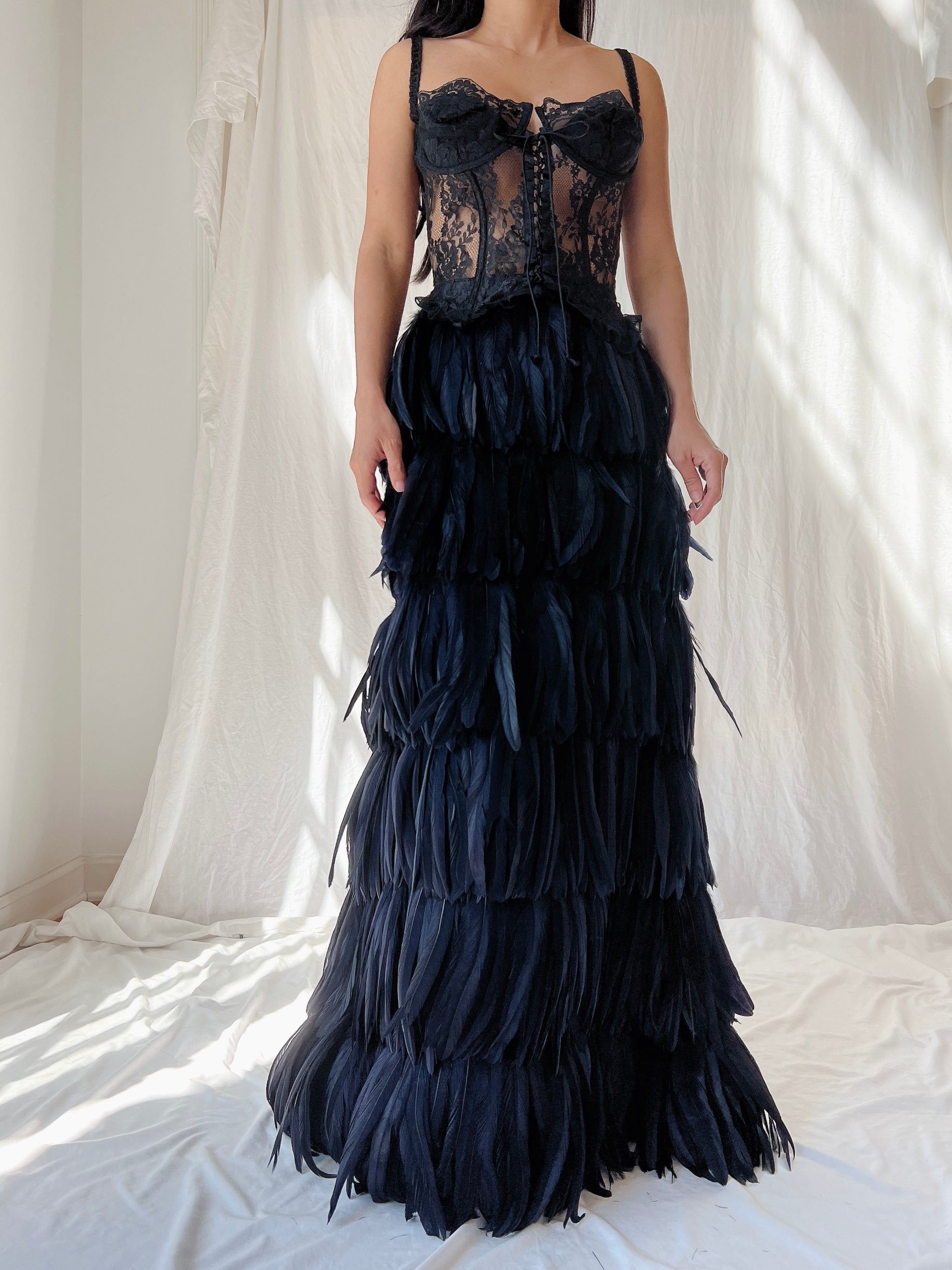 Vintage Black Feather Skirt - S-M