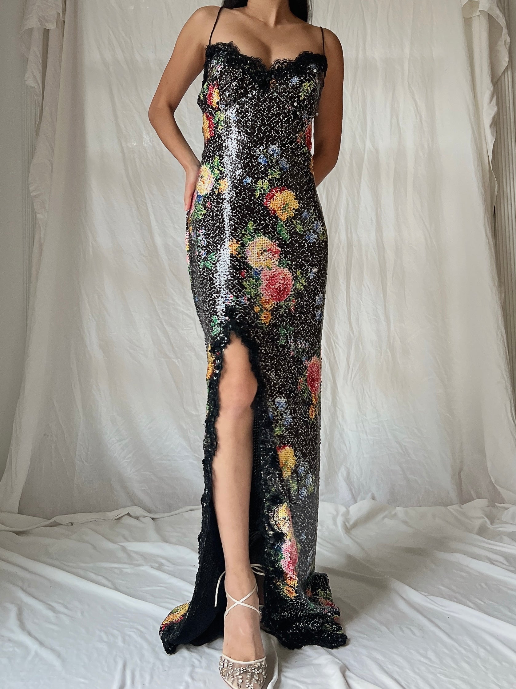 Vintage Belleville Sassoon Sequins Floral Gown - M/L