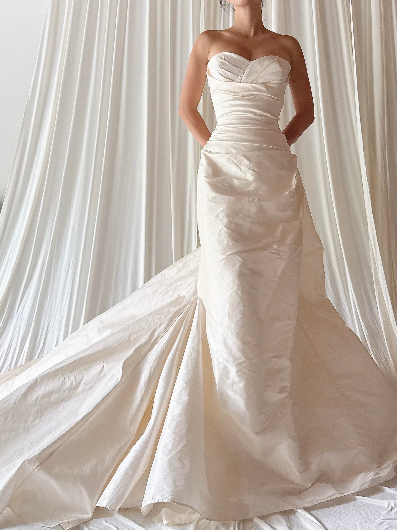 00 Pronovias Silk Draped Gown - Size 2