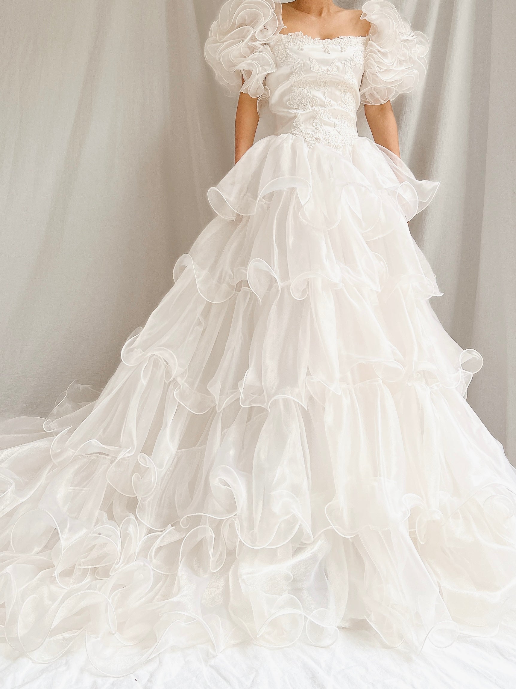 1980s Voile Tiered Ruffle Gown - XS/S