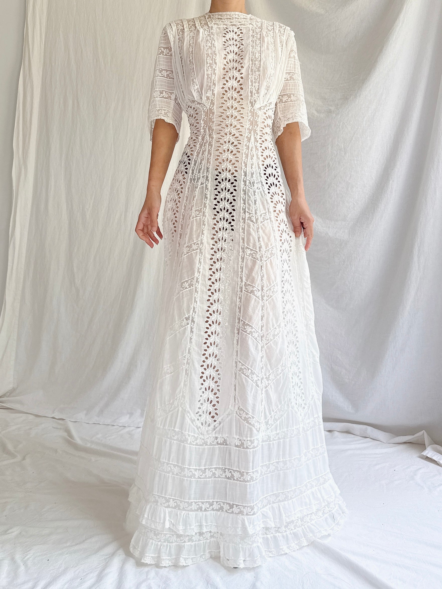 Antique Cotton Cutout Dress - S