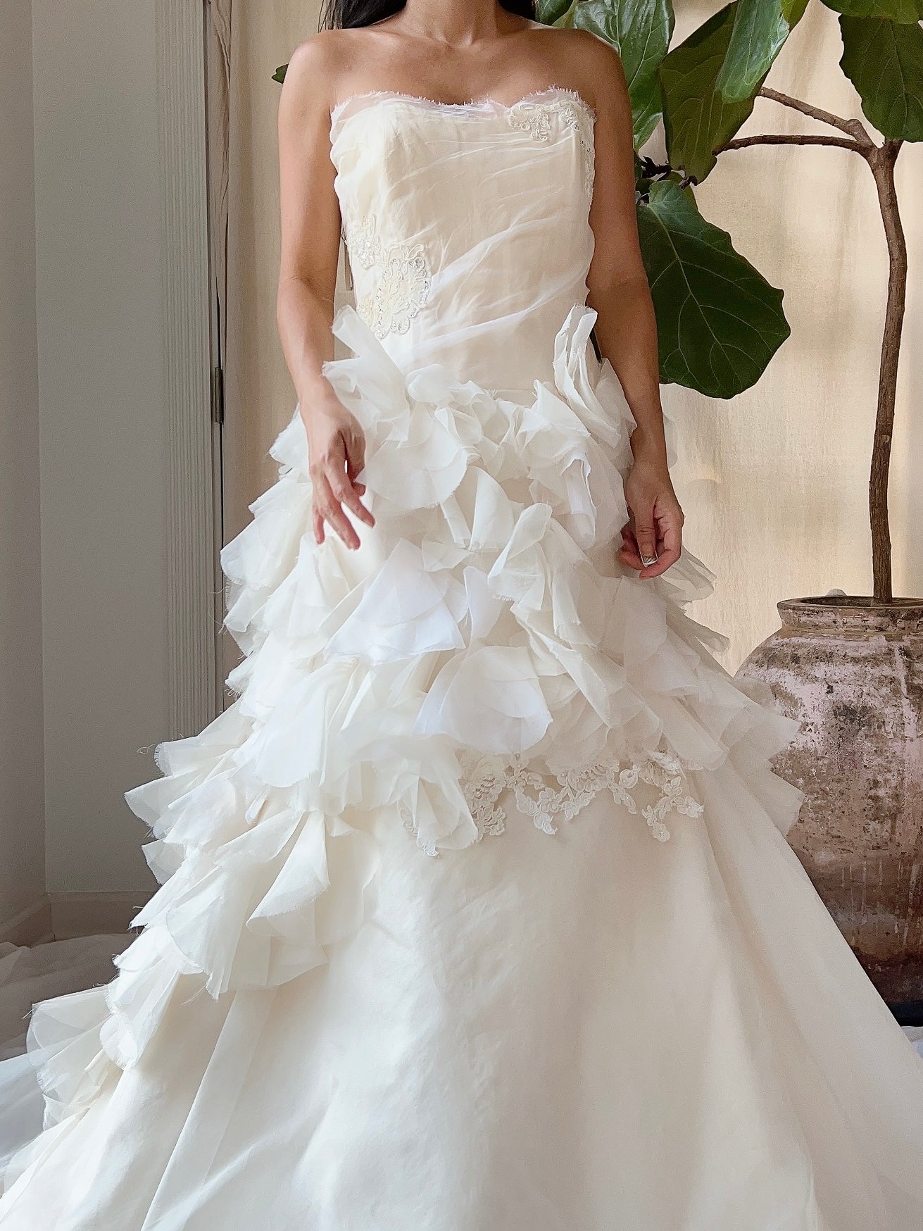Vintage Silk Ruffle Petal Gown - M/6