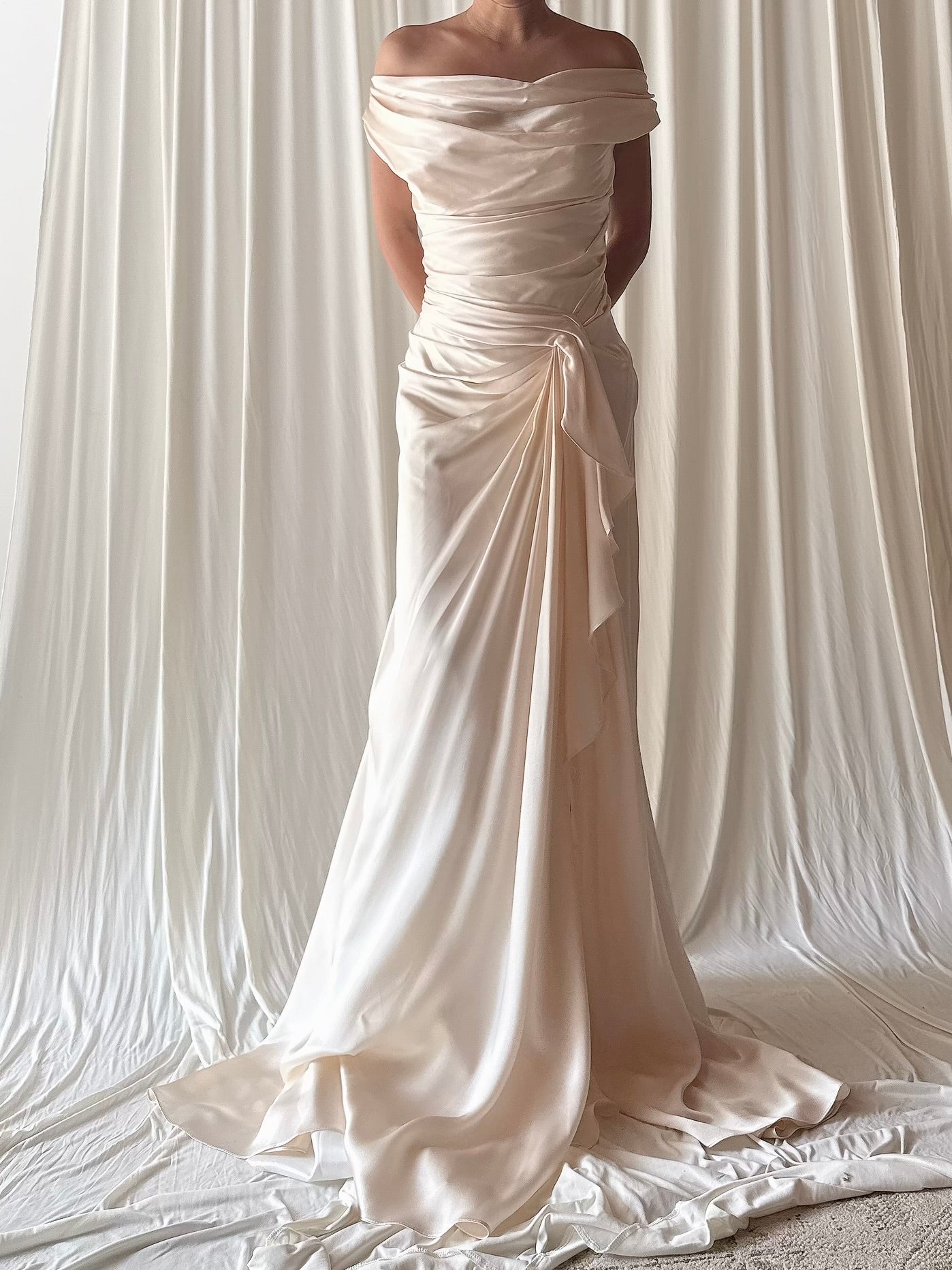 Gemy Maalouf Silk Charmeuse Cowl Neck Draped Gown - M/6