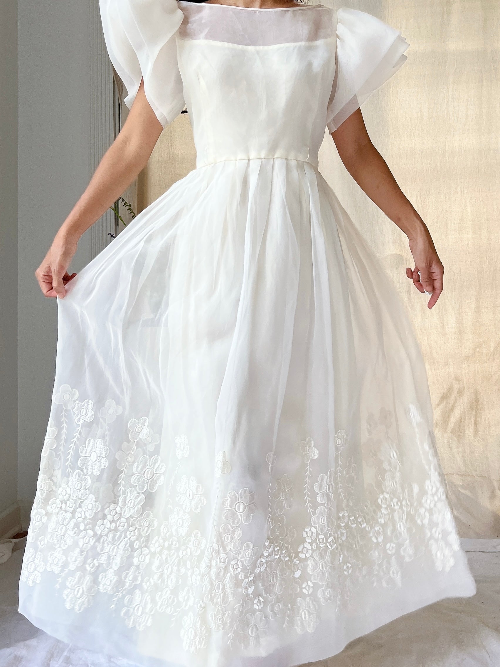 Vintage Voile Embroidered Dress - S