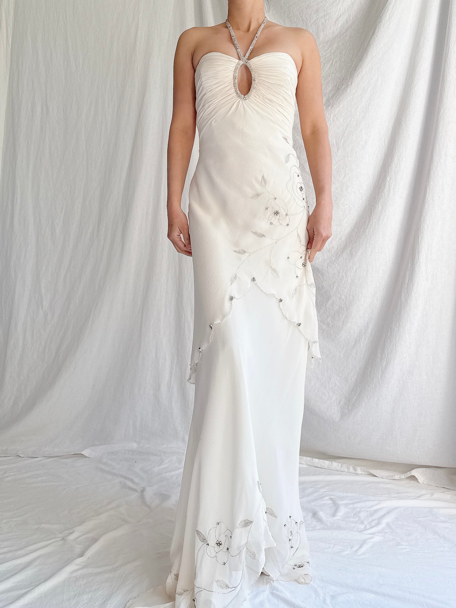 Vintage Silk Chiffon Halter Dress - XS-S