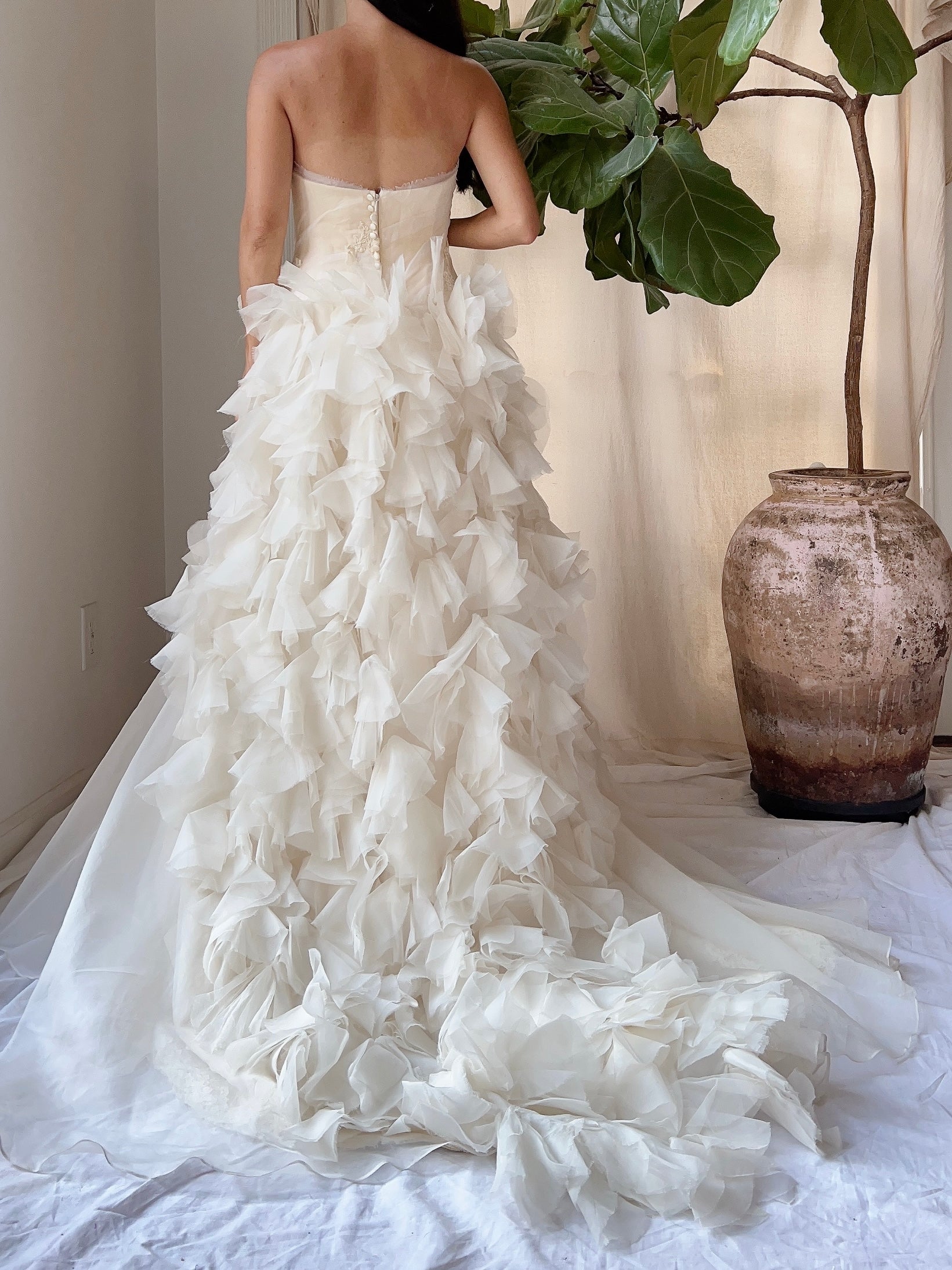 Vintage Silk Ruffle Petal Gown - M/6
