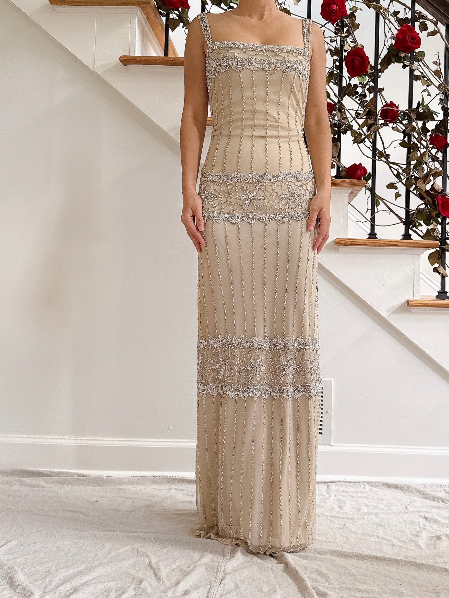 Vintage Ecru Beaded Dress - M/L