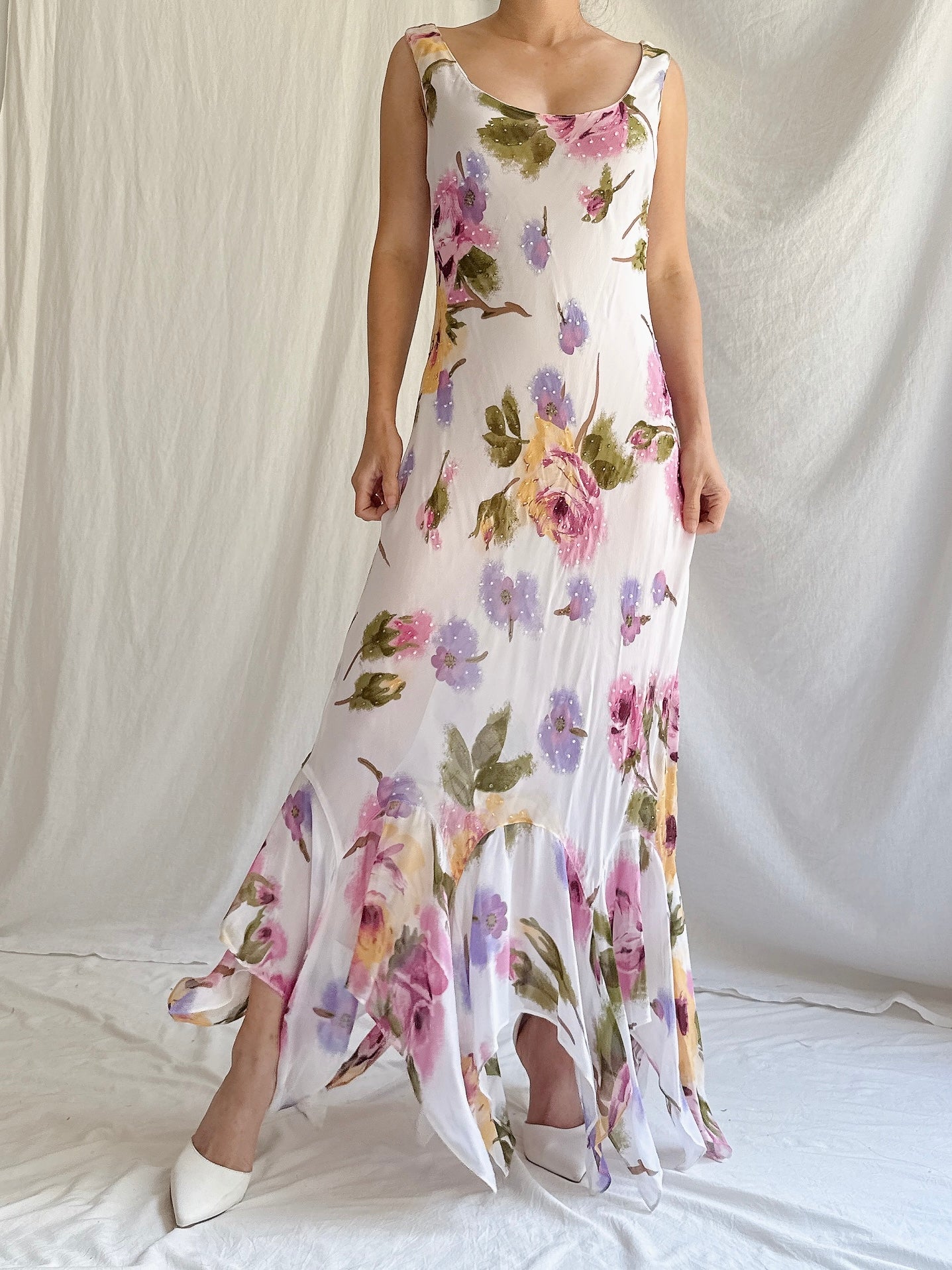 1990s Rayon Floral Dress - M