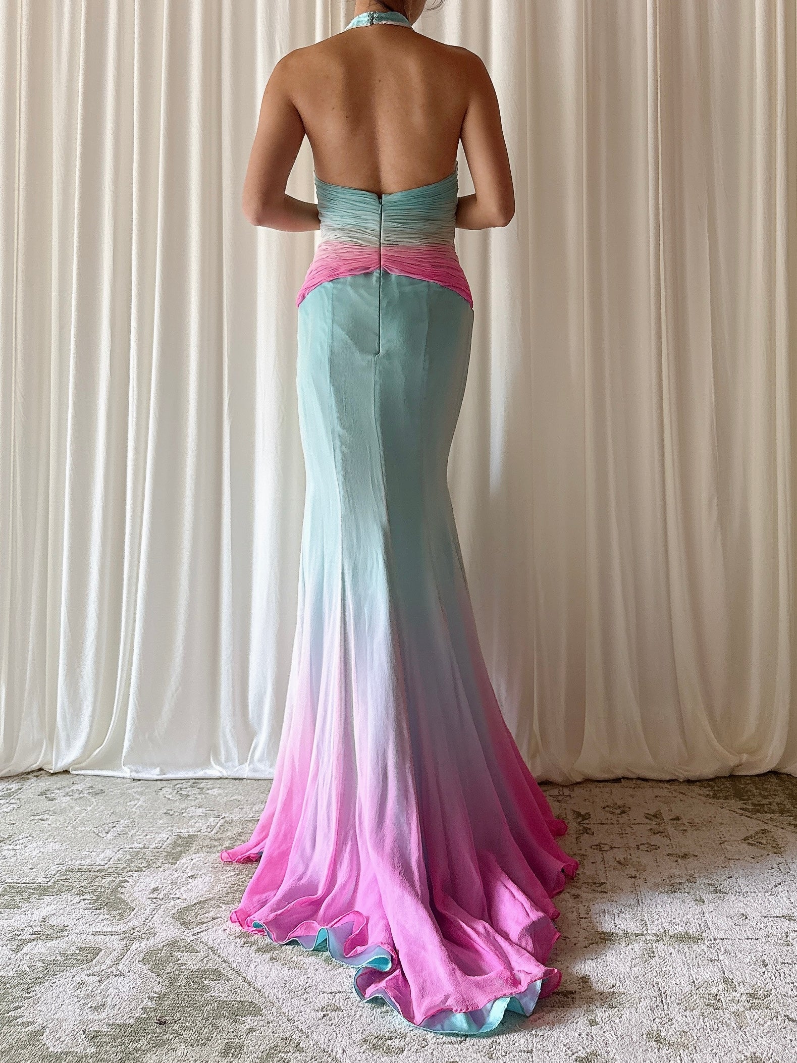 Vintage Alice Design Blue Ombré Silk Dress - XS