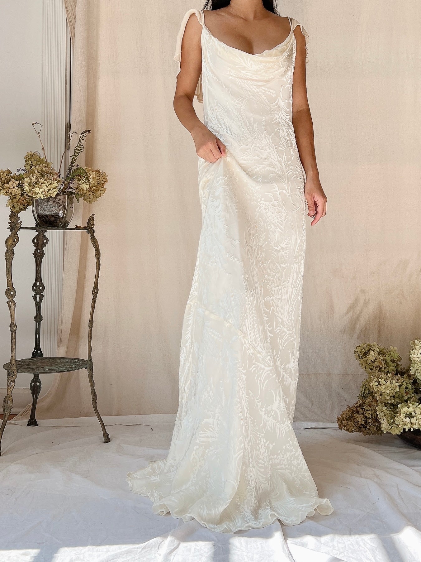 Vintage Silk Devore Bias Cut Gown - L