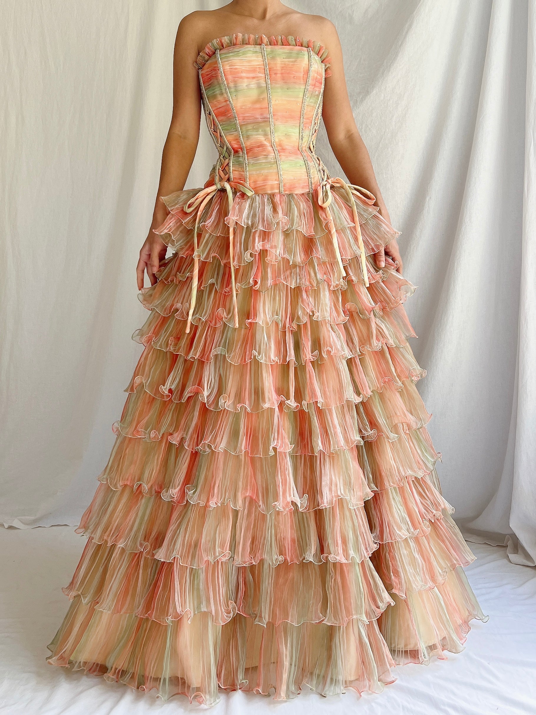 Vintage Strapless Tiered Dress - S/M
