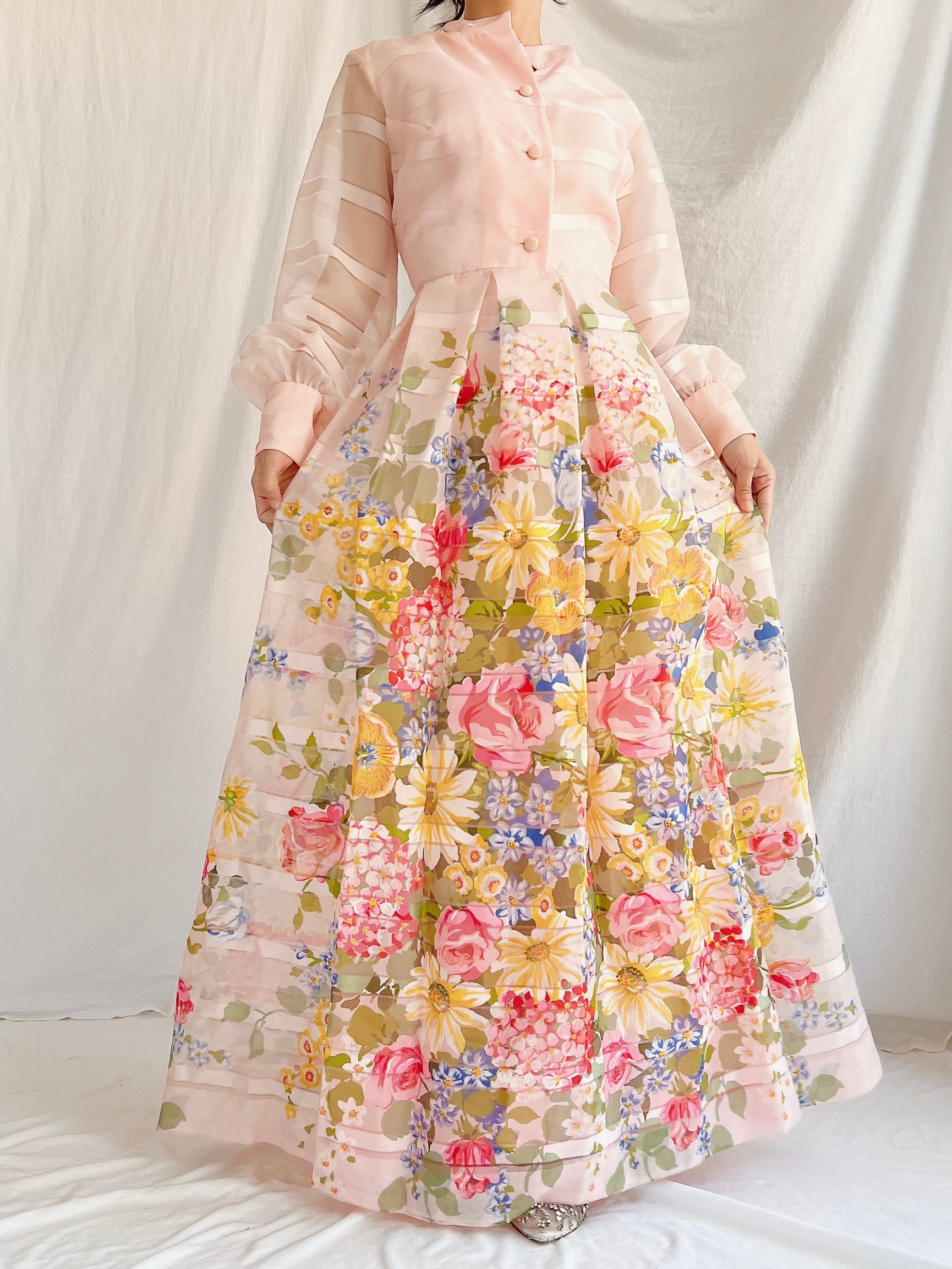 Vintage Pink Floral Dress - M