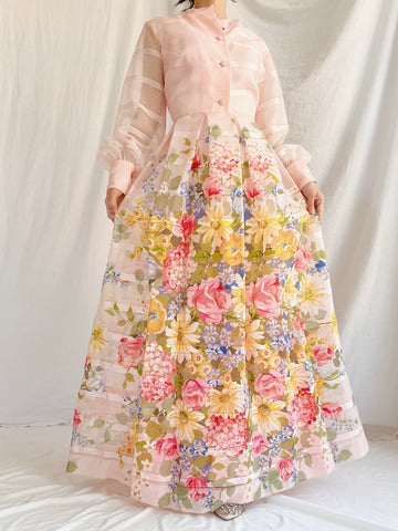 Vintage Pink Floral Dress - M