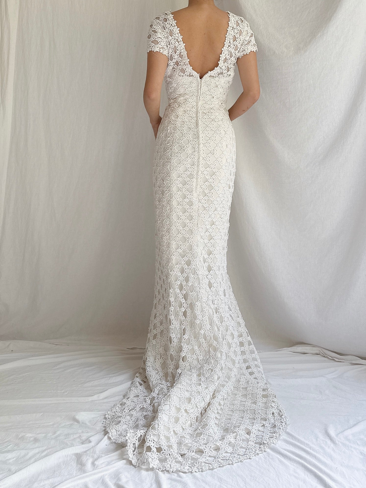 Vintage Lace Cutout Embroidered Gown - S