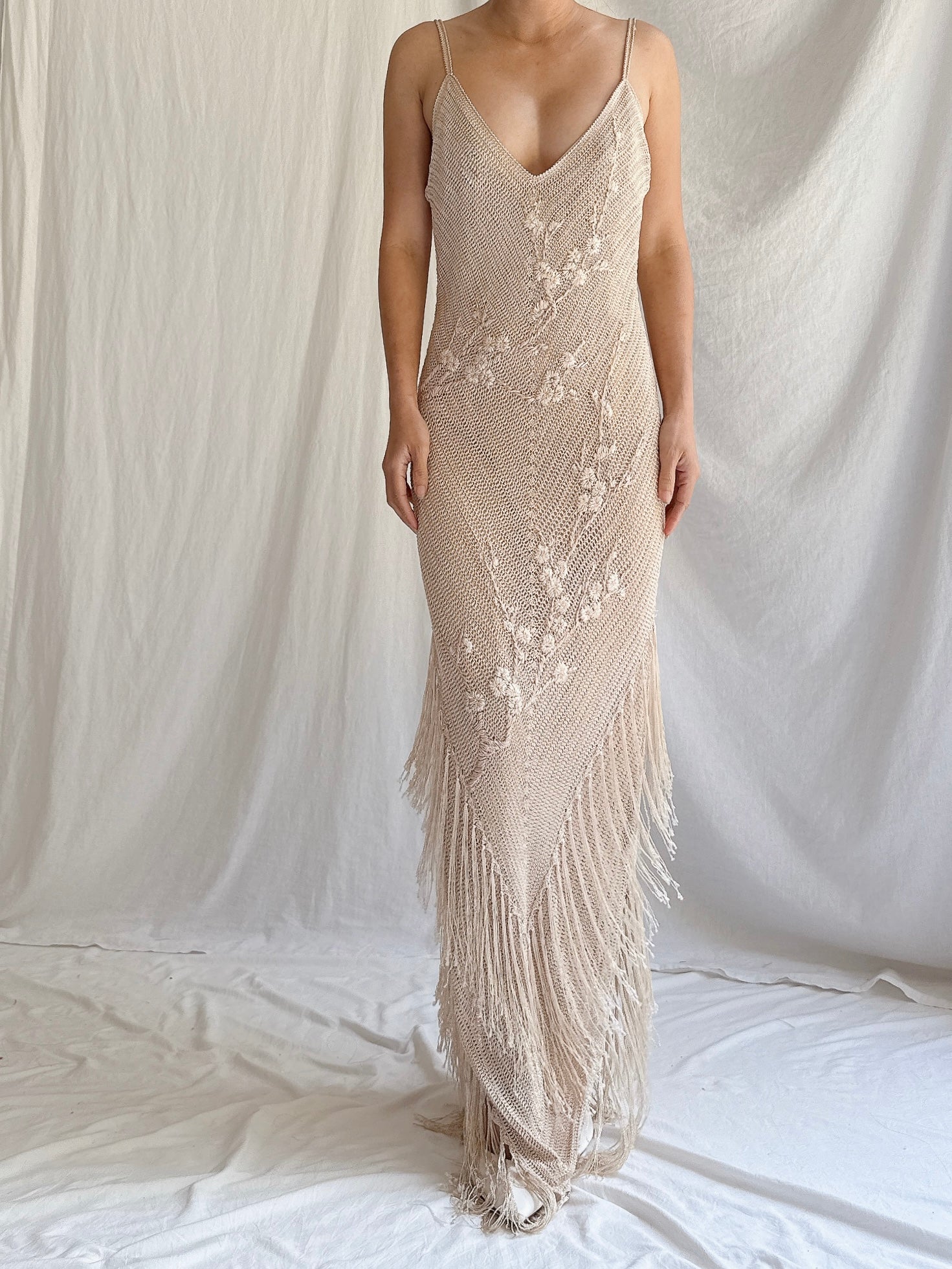 Vintage Crochet Tassel Gown - M