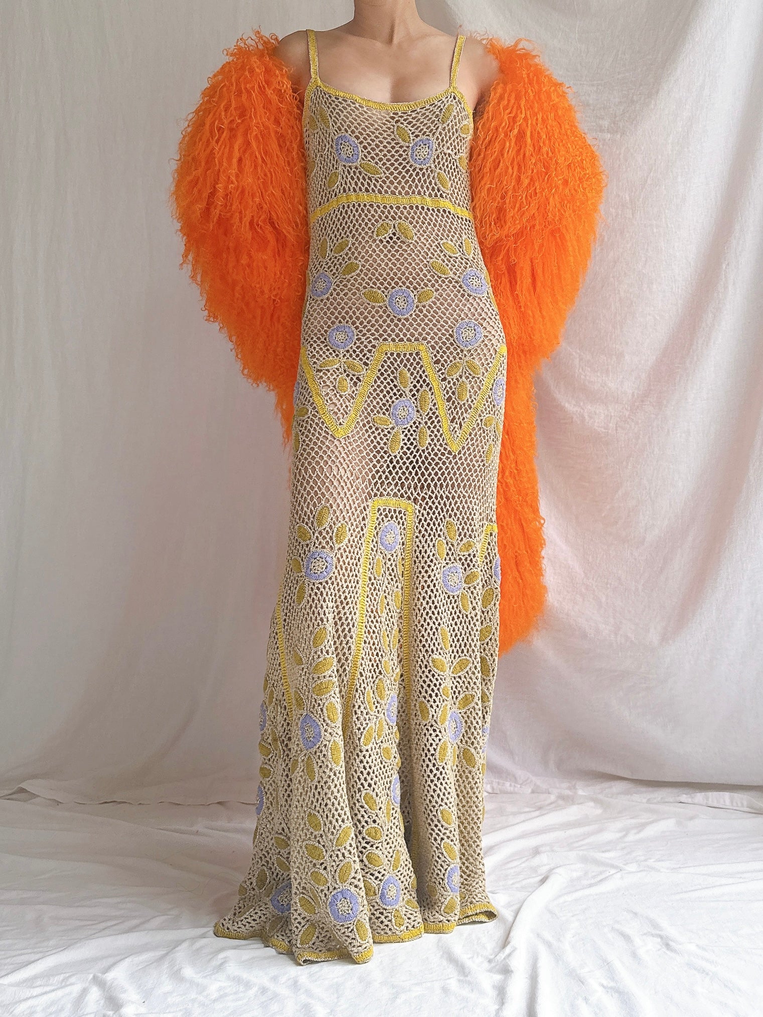 Vintage Sherbet Orange Mongolian Lamb Coat - M