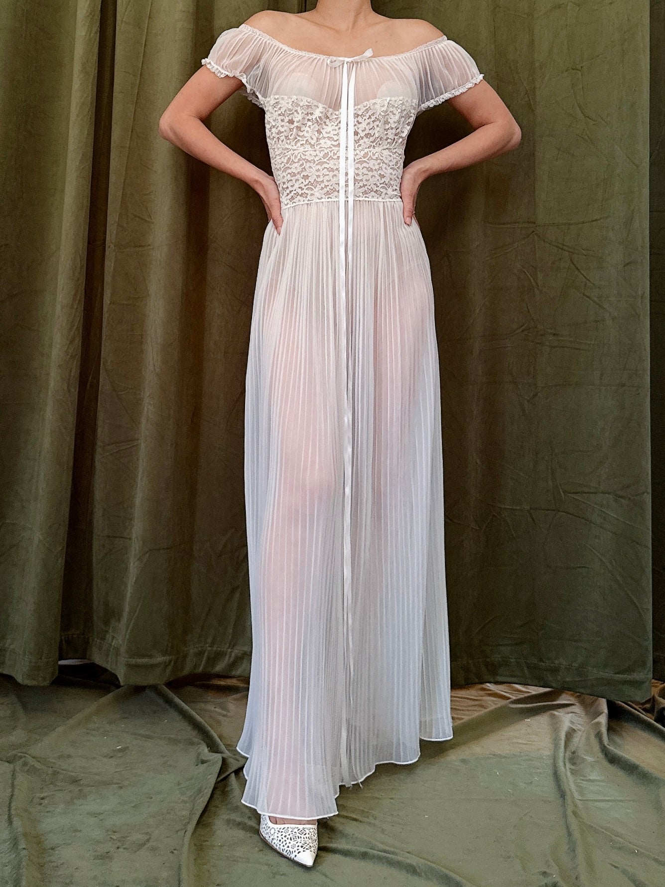 1950s Crystal Pleated Slip Dress - S