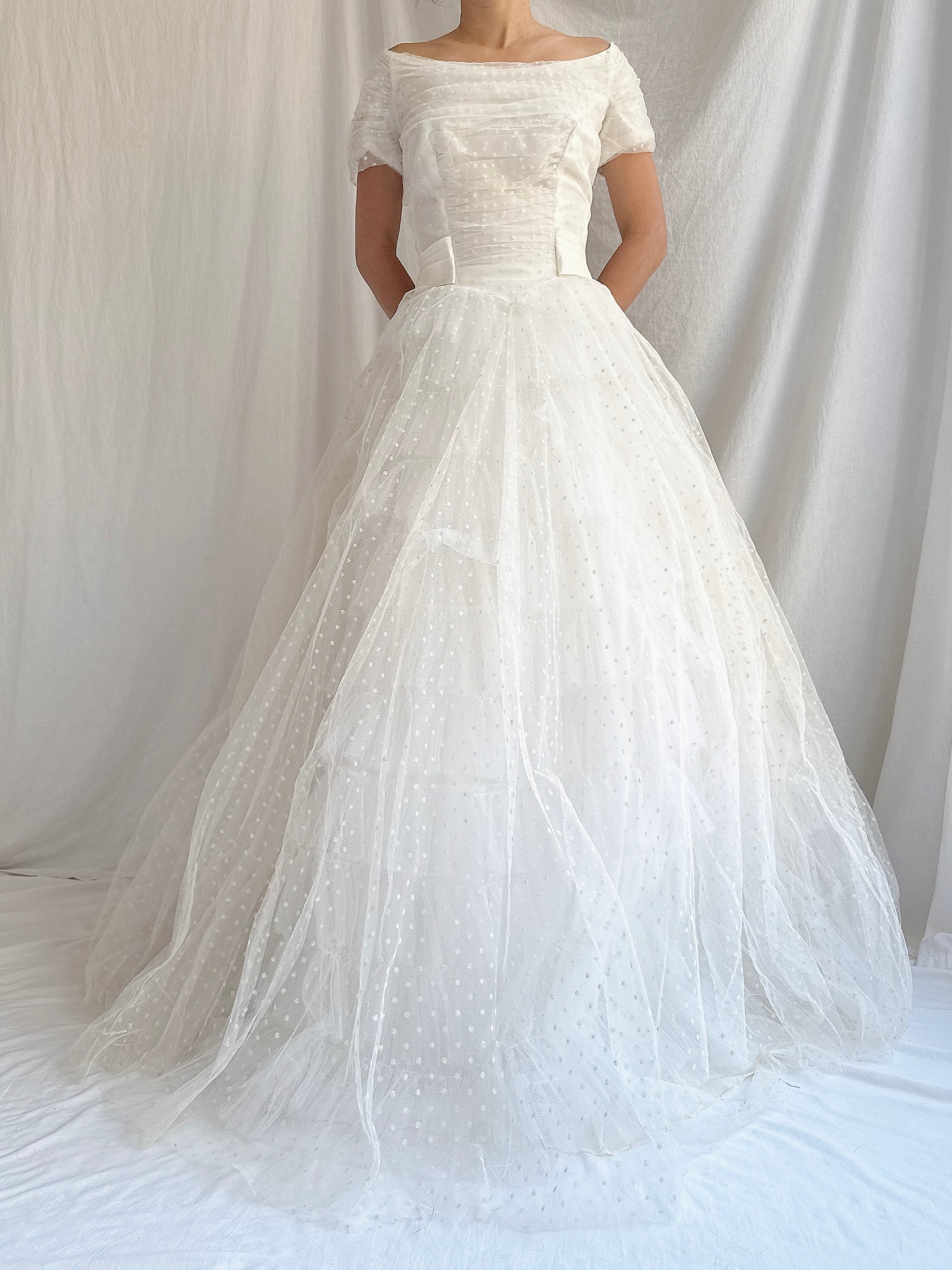 1950s Swiss Dot Tulle Gown - S