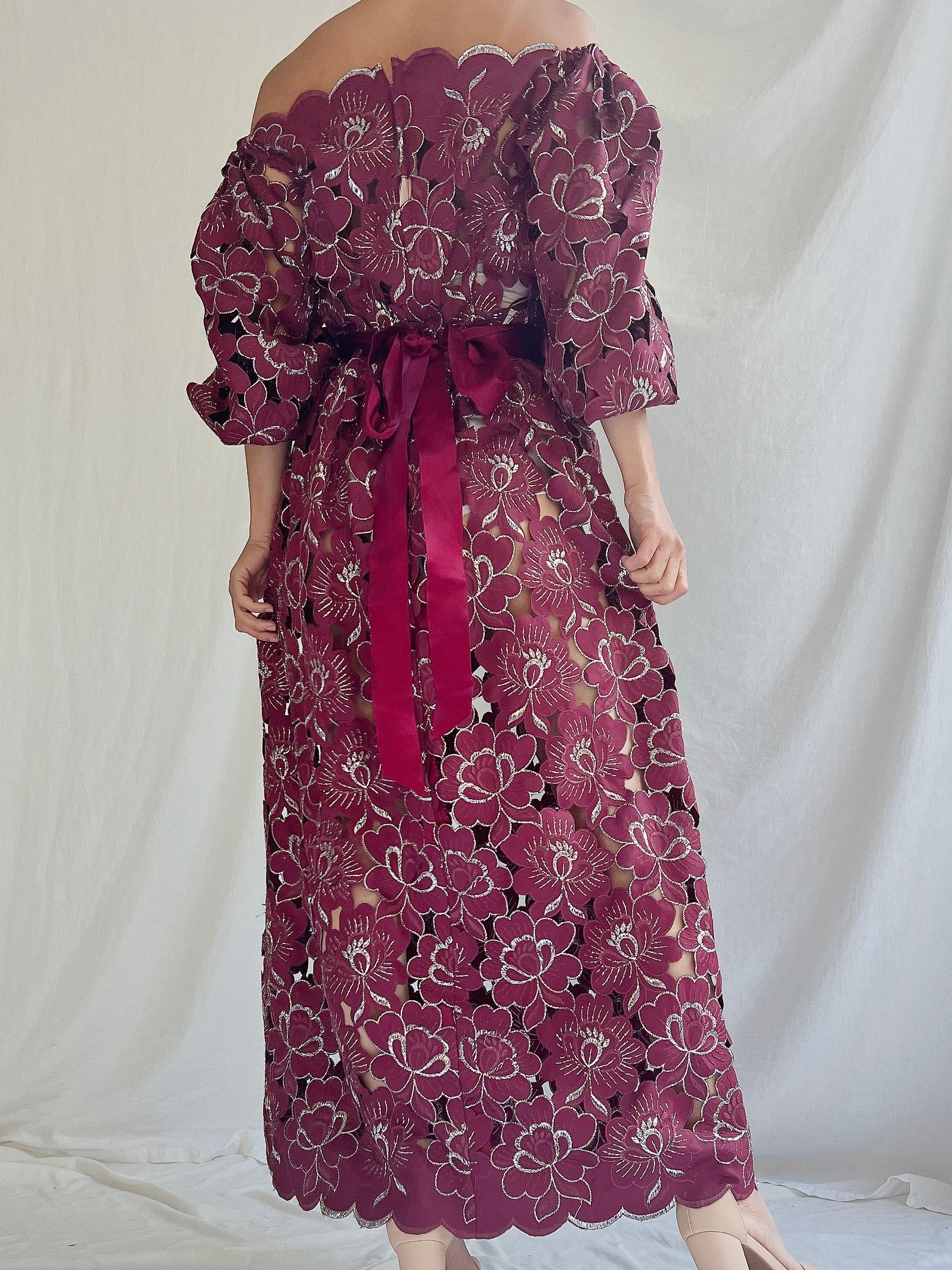 Vintage Floral Cutout Dress - S