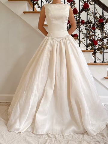 1980s Off-White Priscilla Boston Silk Organza Gown - M