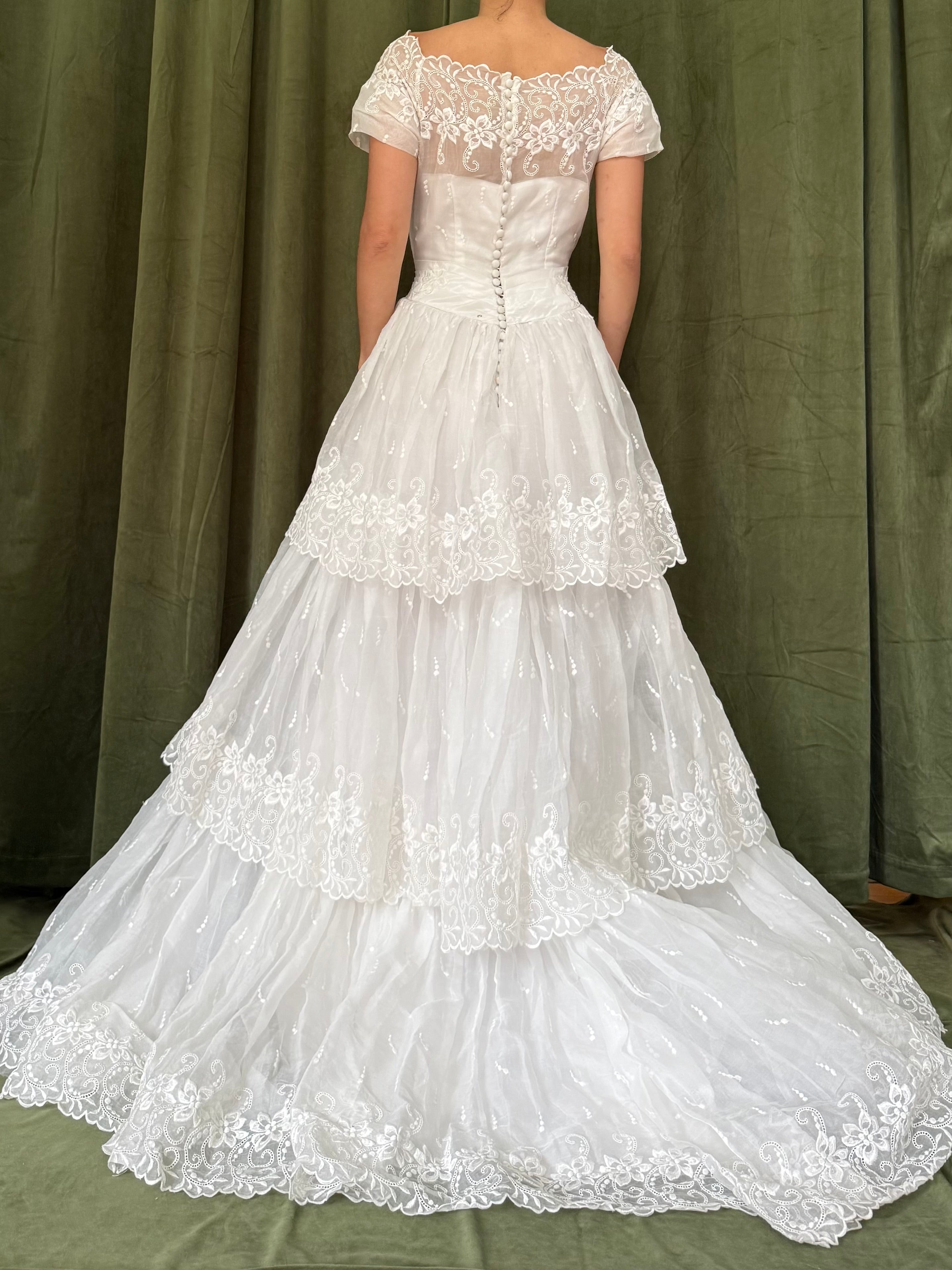 1950s Organdy Tiered Gown - XS
